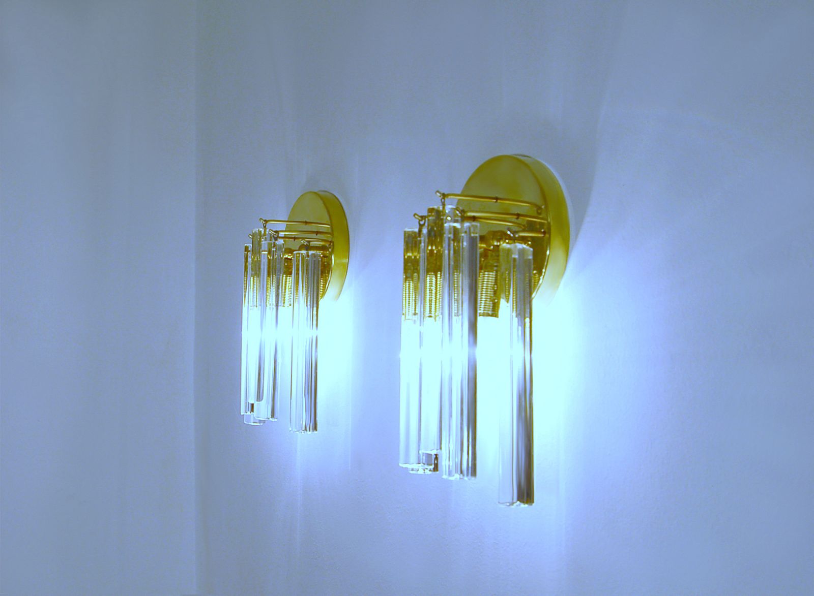 Pair Of Wall Lamp Waterfall / Brass And Murano Glass / Fontana Arte Style photo 490.0