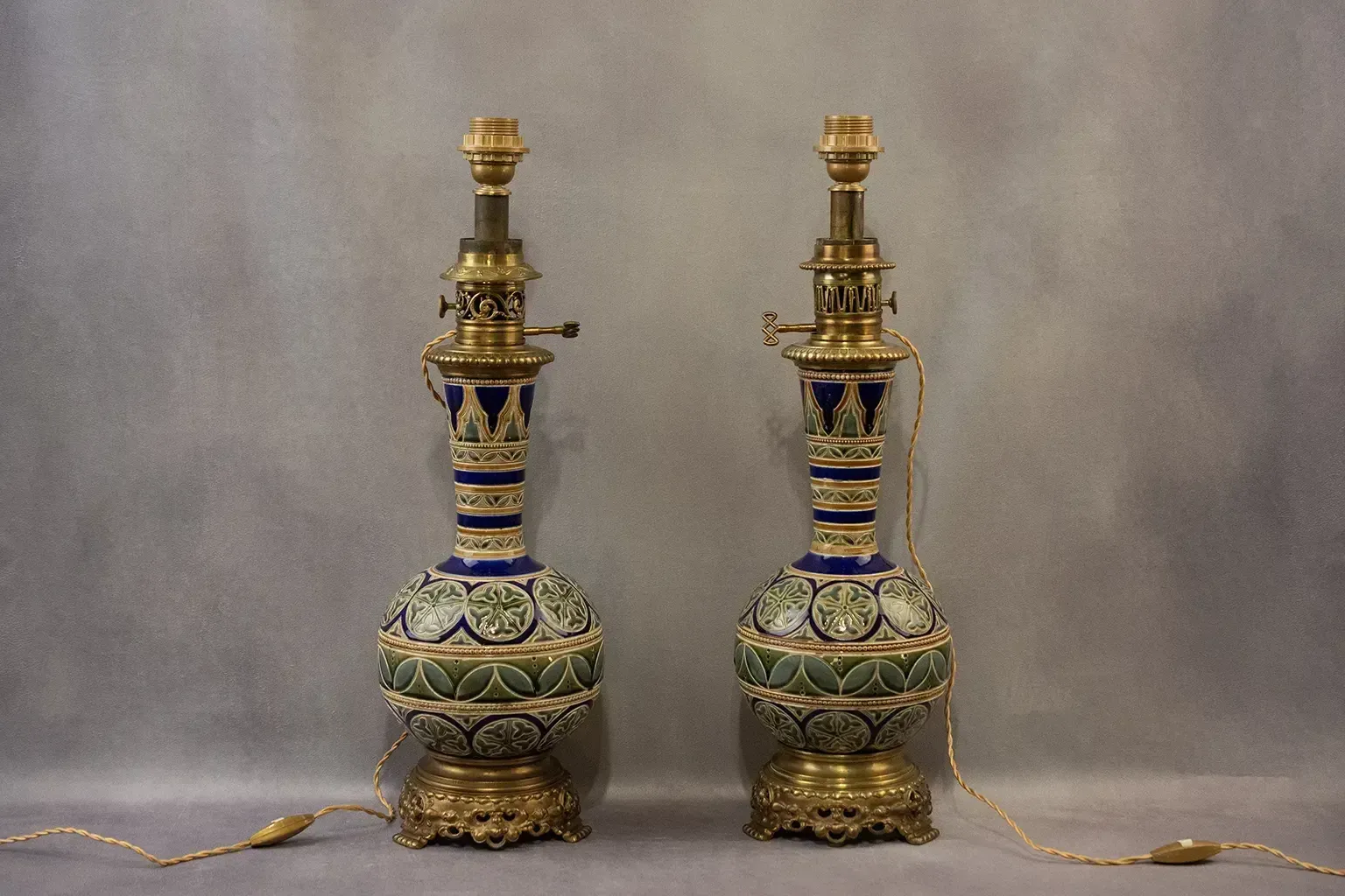 Lighting Pair Of Longwy Vases Mounted As Lamps, Late 19th Century photo