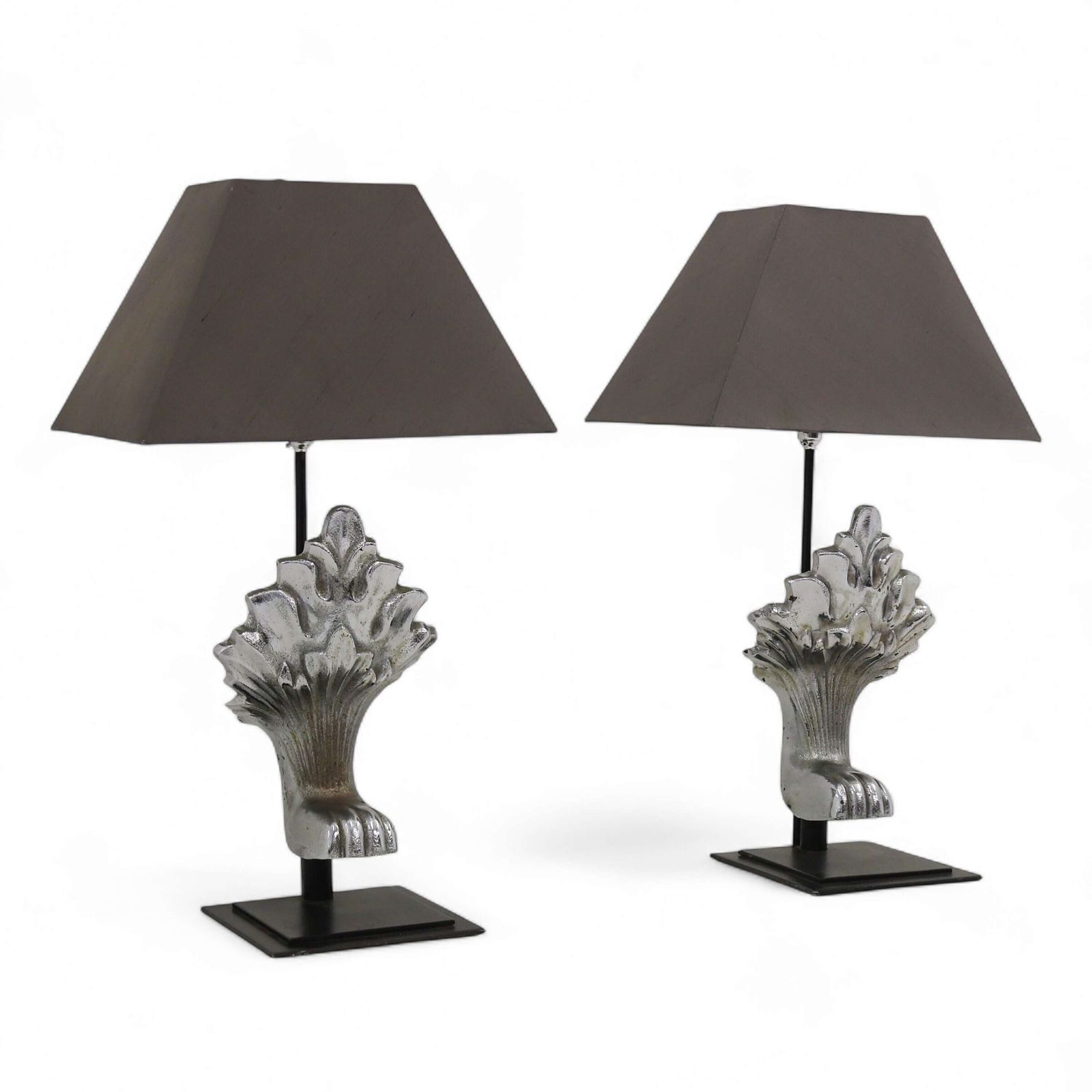 Pair Of Lamps   Formed From A Pair Of Art Deco Bath Feet In Their Original Nickel Finish