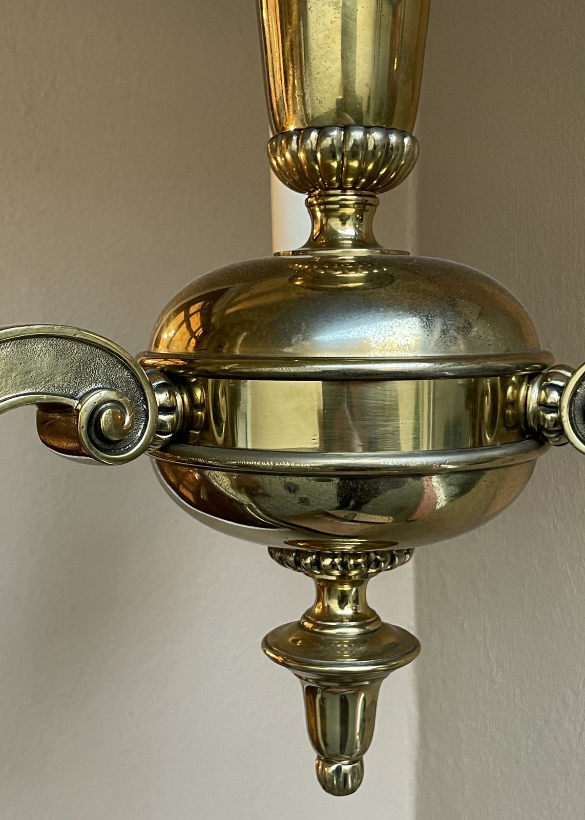 photo for sale Early 20th Century Cast Brass Three Branch Chandelier