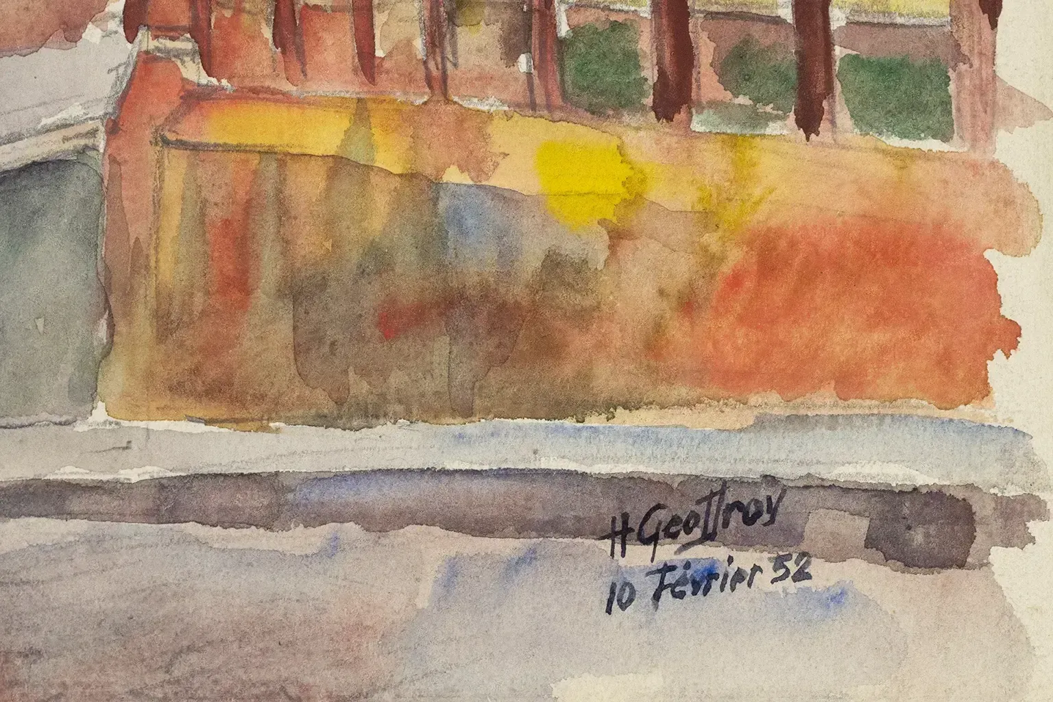 Watercolor By Henri Geoffroy, Montmartre 1952 – Urban Scene With Half Timbered Houses photo Art