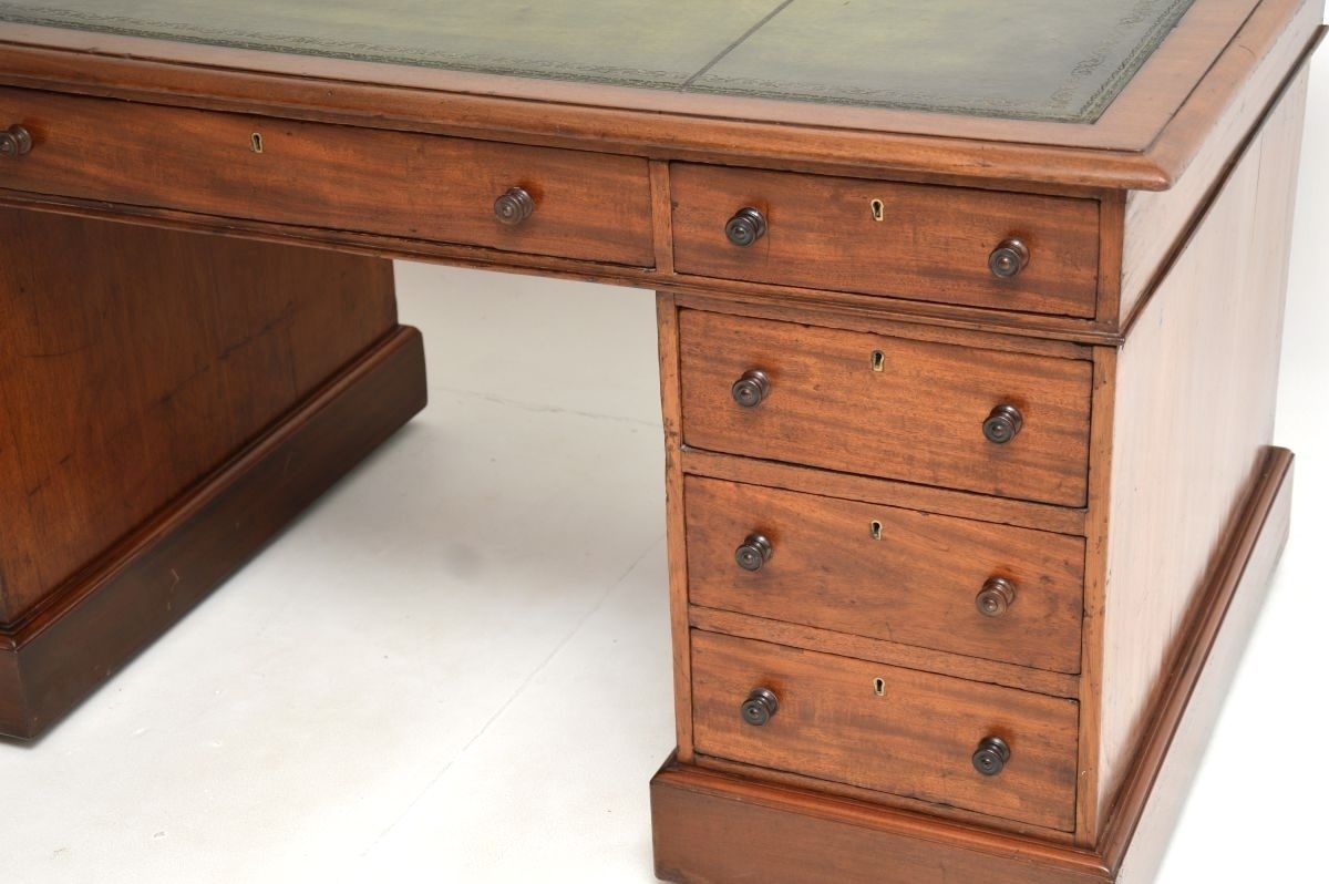Antique Victorian Walnut Leather Top Pedestal Desk photo Furniture