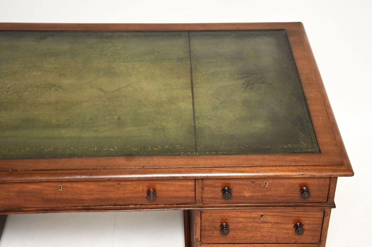 Antique Victorian Walnut Leather Top Pedestal Desk photo vinterior