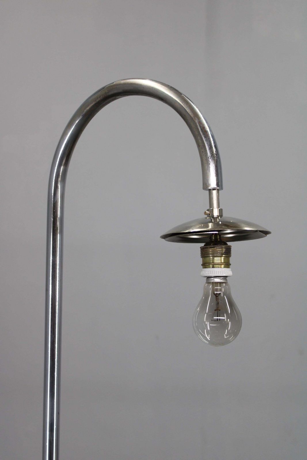 Lighting Art Deco Chrome Floor Lamp, Milk Glass Globe, Walnut Base, 1930s Czechoslovakia photo
