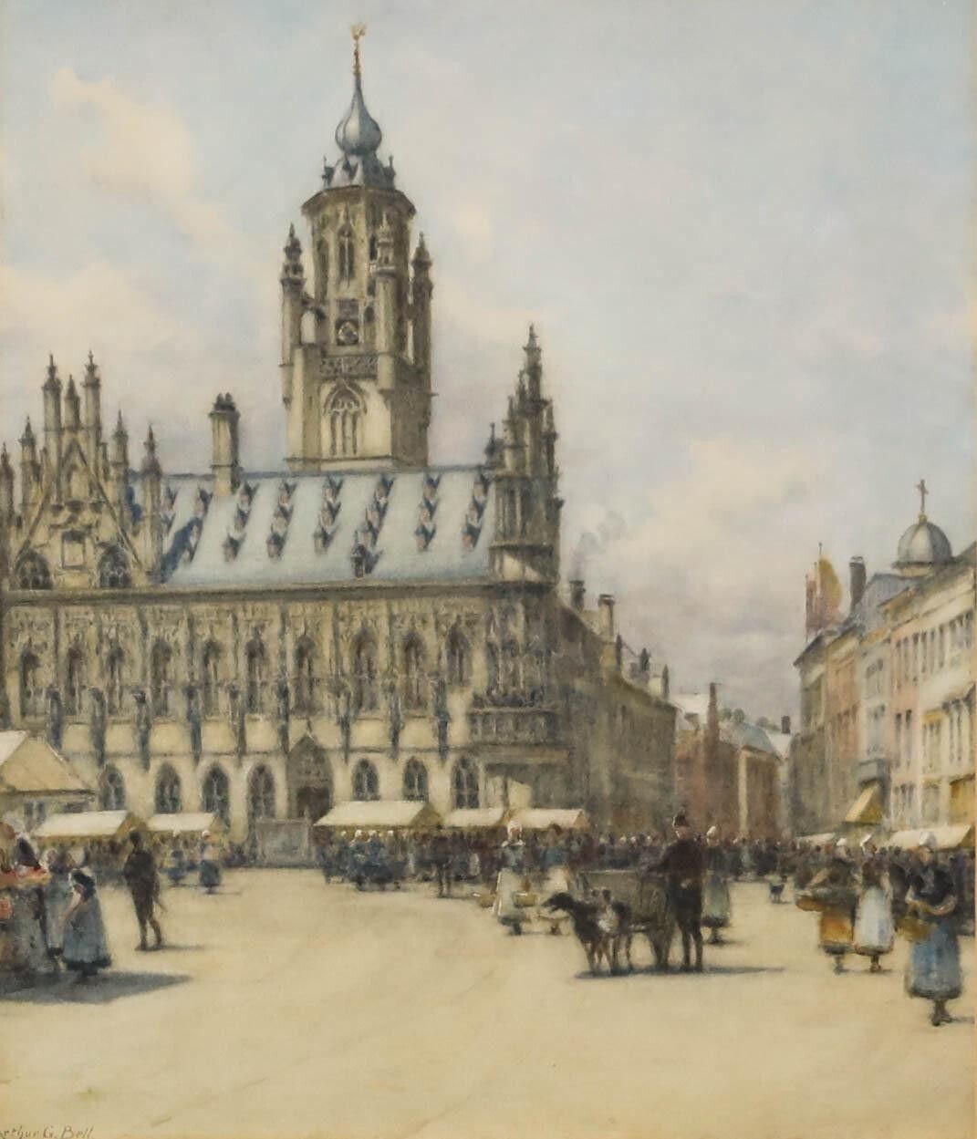 Arthur G. Bell (1849 1916)   Late 19th Century Watercolour, Middelburg Town Hall photo furniture