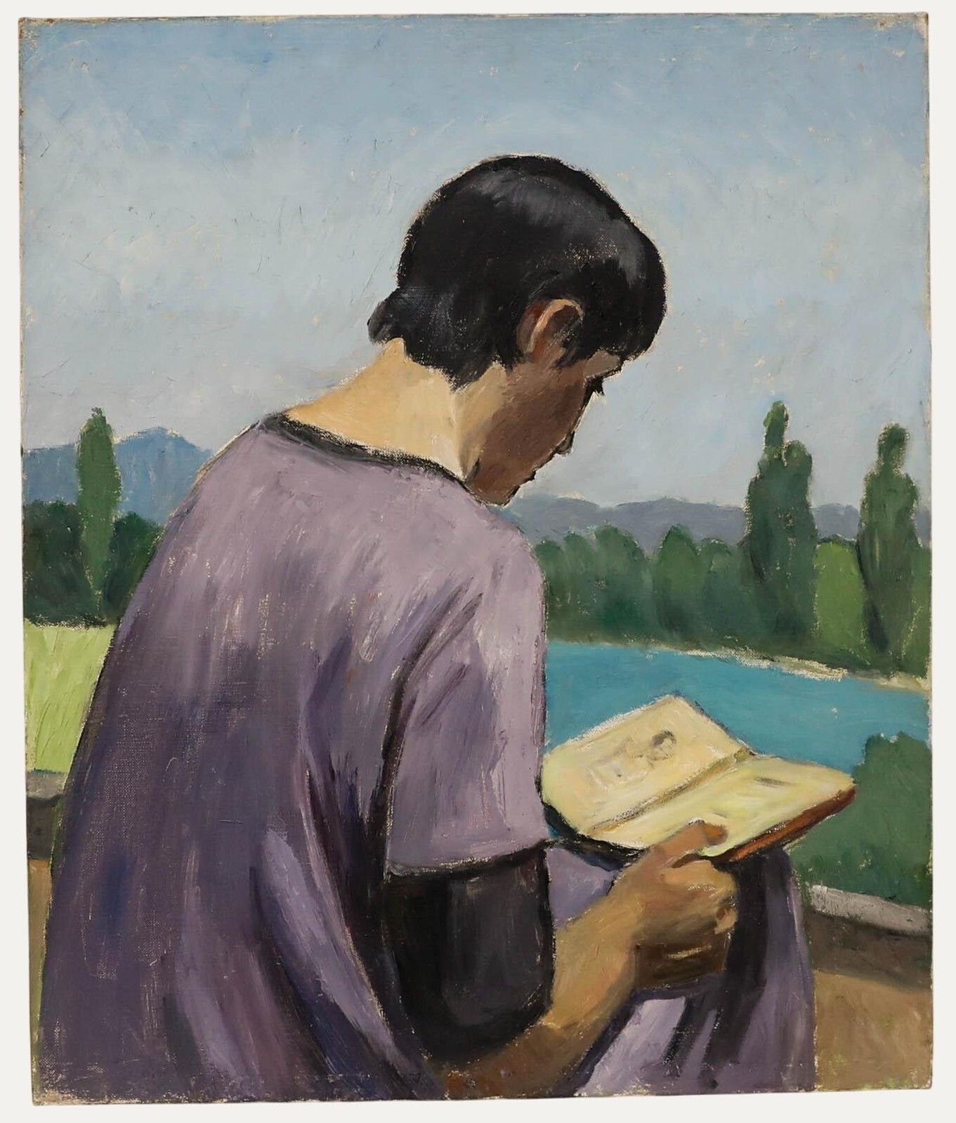 Georges Joubin (1888 1983)   Mid 20th Century Oil, Reading Outside