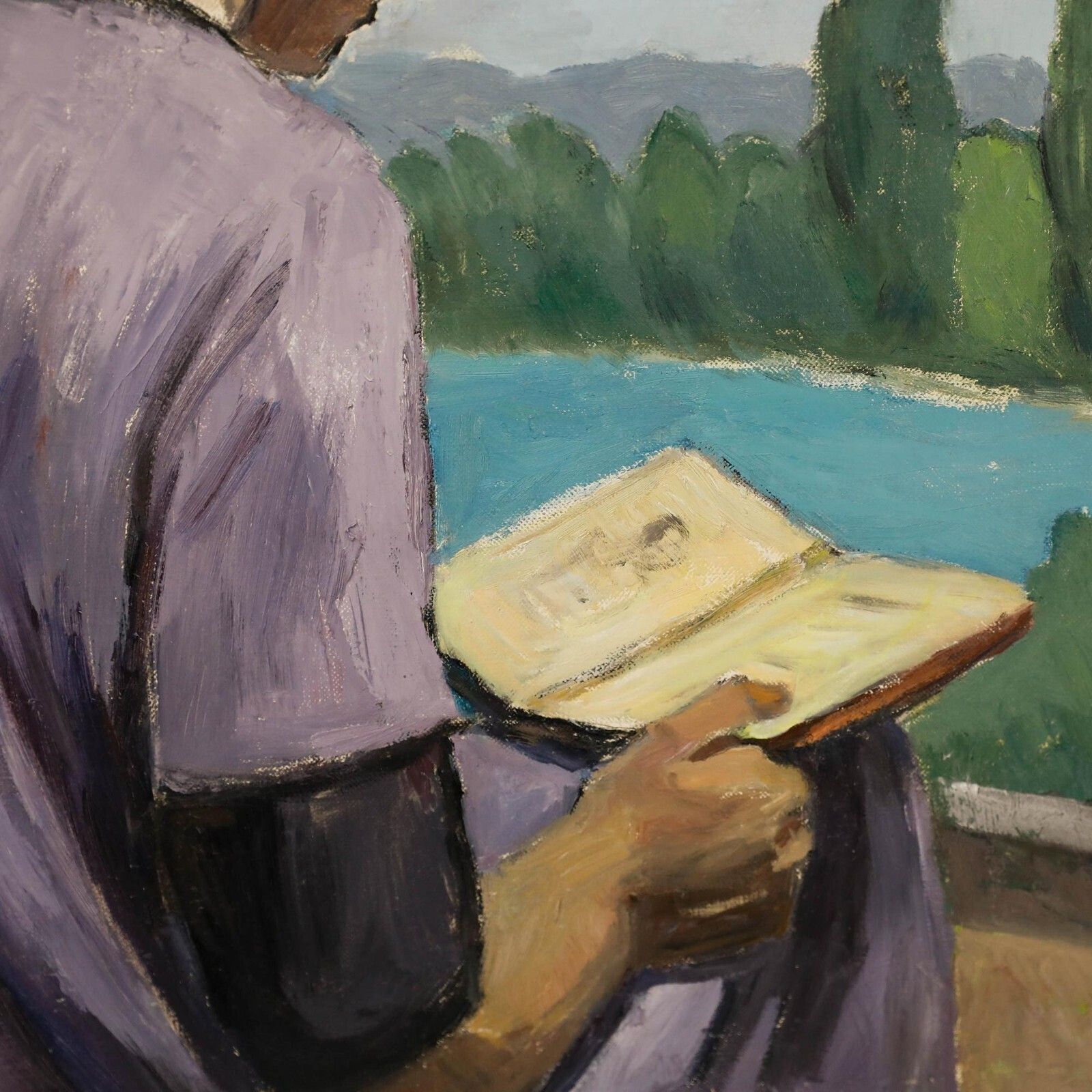 Georges Joubin (1888 1983)   Mid 20th Century Oil, Reading Outside photo 325.0