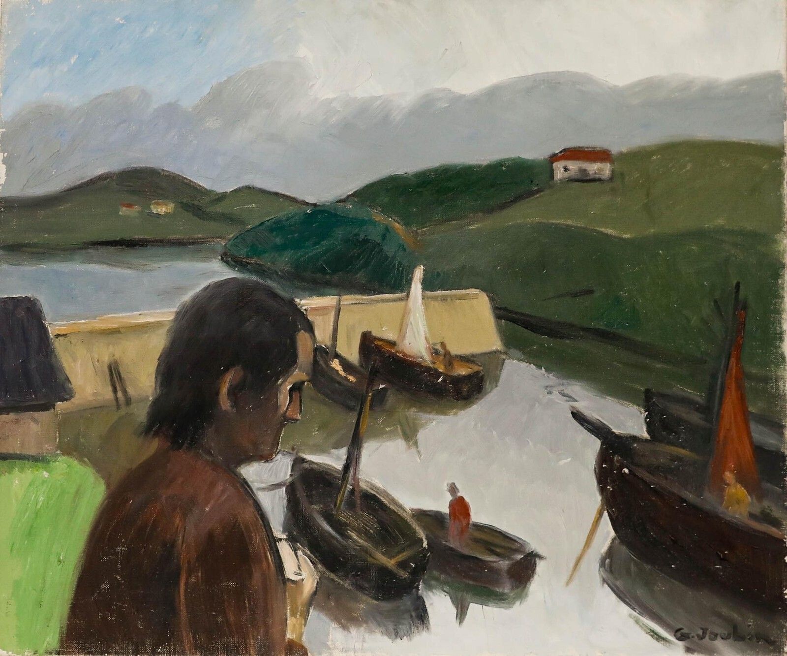 Georges Joubin (1888 1983)   Mid 20th Century Oil, By The Harbour photo furniture