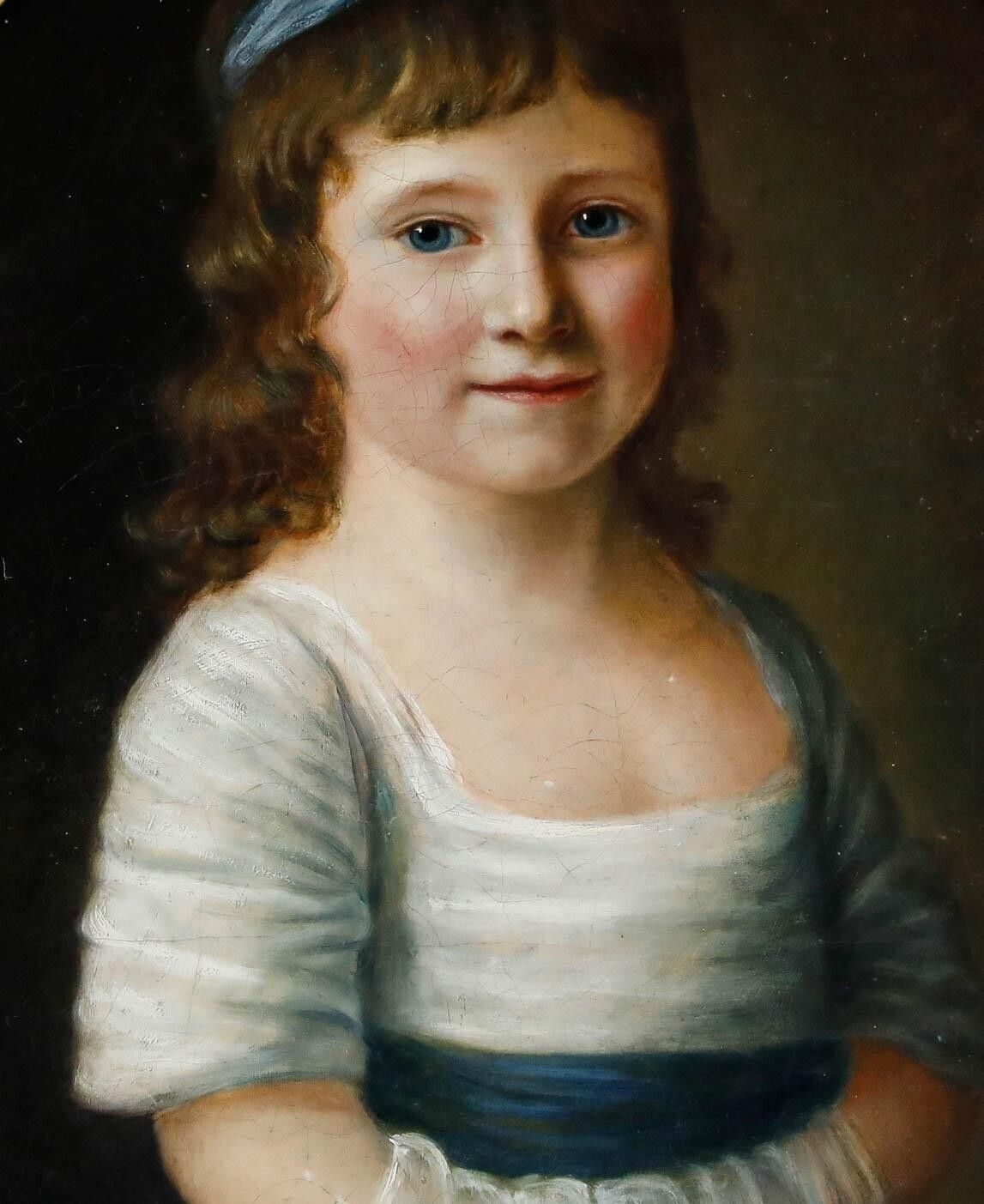 Fine Regency Early 19th Century Oil   Girl With A Blue Ribbon photo furniture