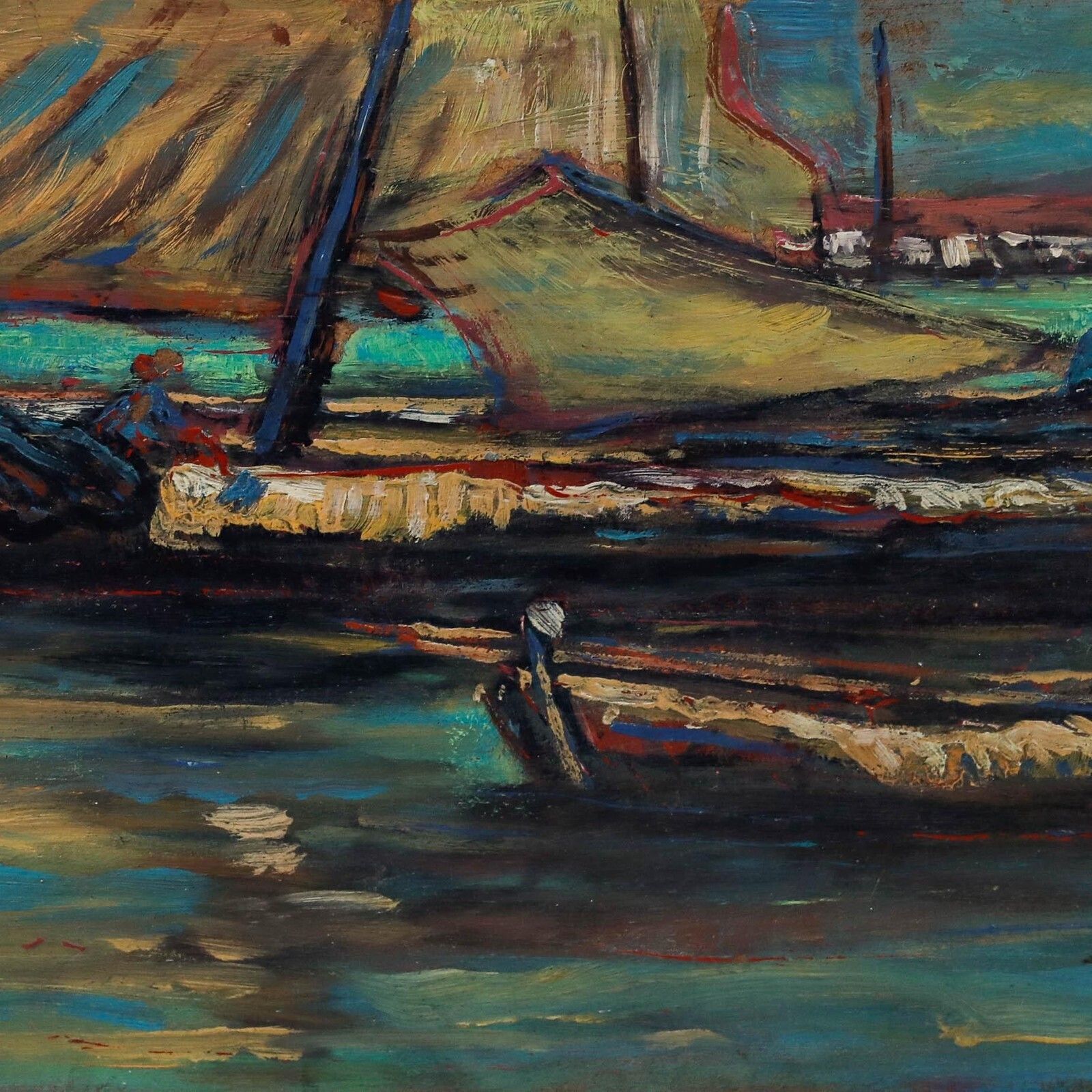 Framed 20th Century Oil   Boats At Sunset photo Art