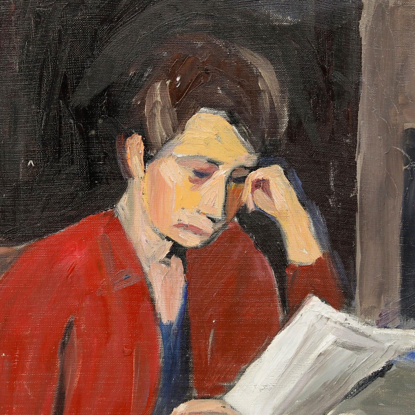 Georges Joubin (1888 1983)   Modernist 1970 Oil, Woman Reading photo Art