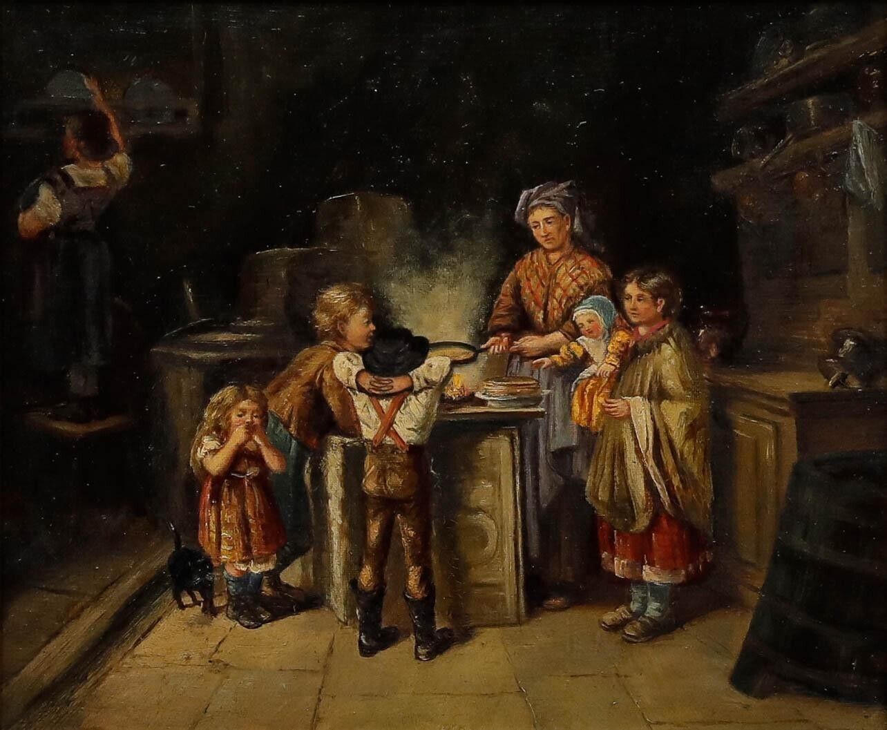 Attrib. Jonathan Pratt (1835 1911) After Thomas Faed   Oil, Shrove Tuesday photo furniture