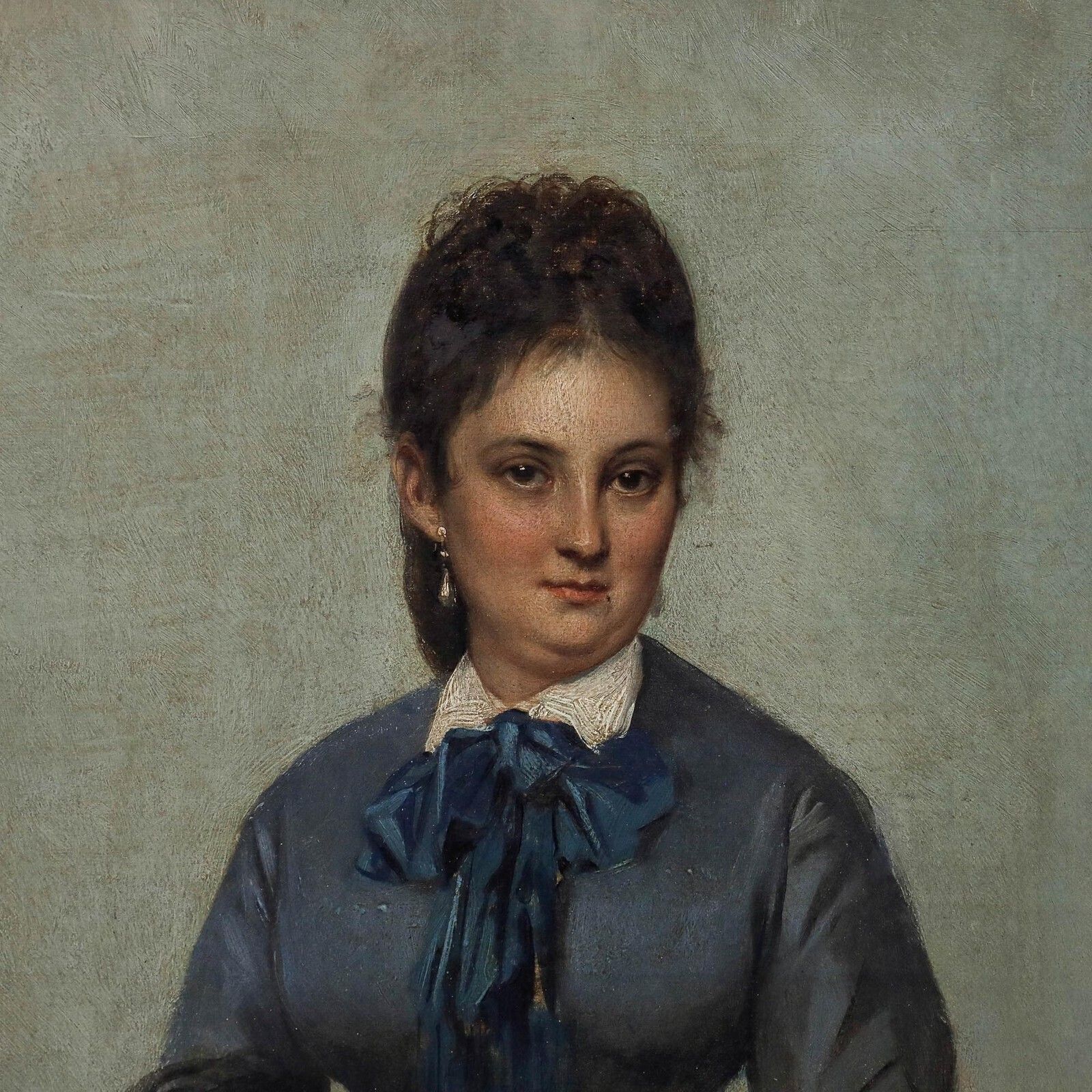 Fine French School Late 19th Century Oil   Portrait Of A Lady In Blue photo 3995.0