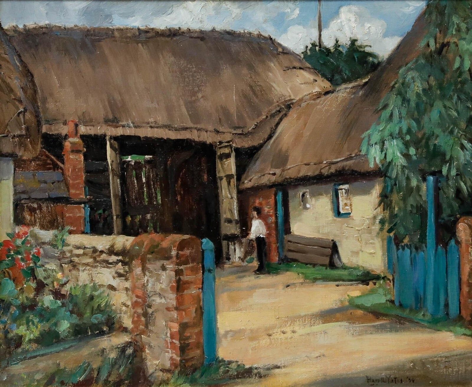Harold Yates (1916 2000)   Framed 1938 Oil, The Warborough Coalmerchant photo furniture