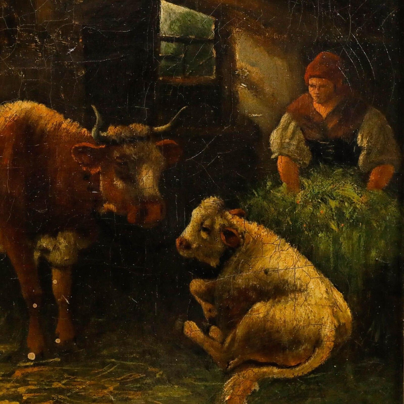 Hermann Wolff   Framed Late 19th Century Oil, In The Cowshed photo Art