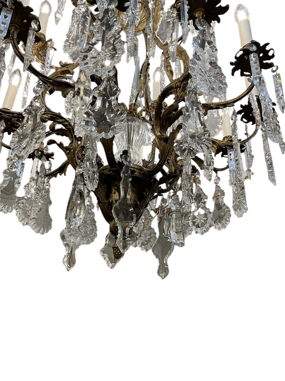 French Bronze 1890   1920 18 Lights Chandelier With Ormolu Frame And Baccarat Crystal Drops photo vinterior