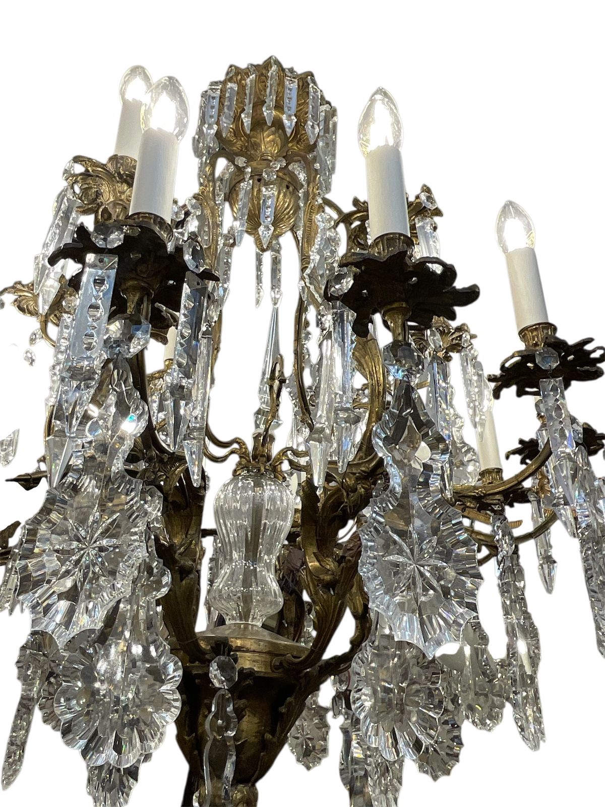French Bronze 1890   1920 18 Lights Chandelier With Ormolu Frame And Baccarat Crystal Drops photo buy