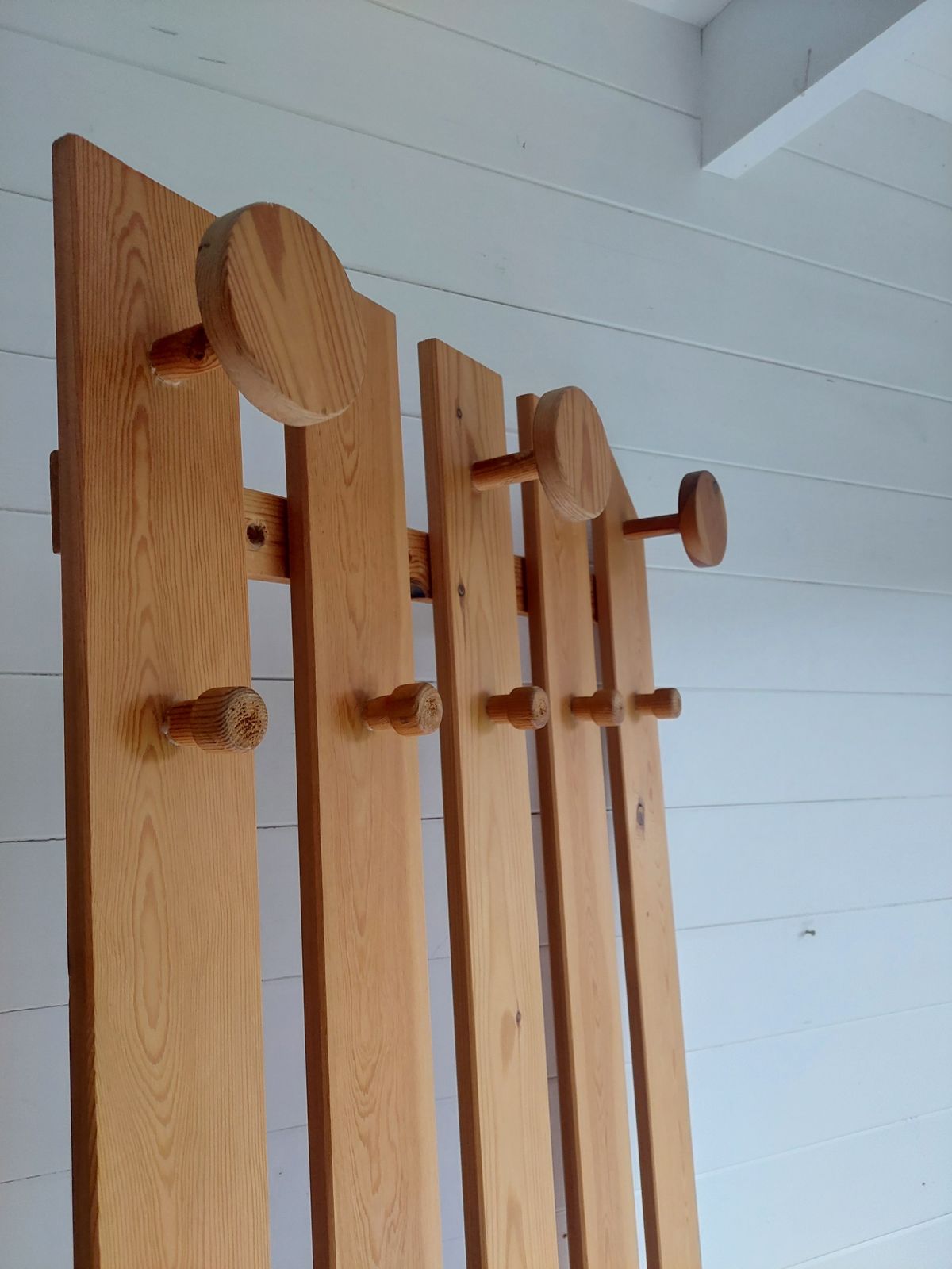 photo furniture Mid Century Scandinavian Pine Coat Rack Slatted Wall Panel Tilja,  Karin Mobring Ikea, 1970s