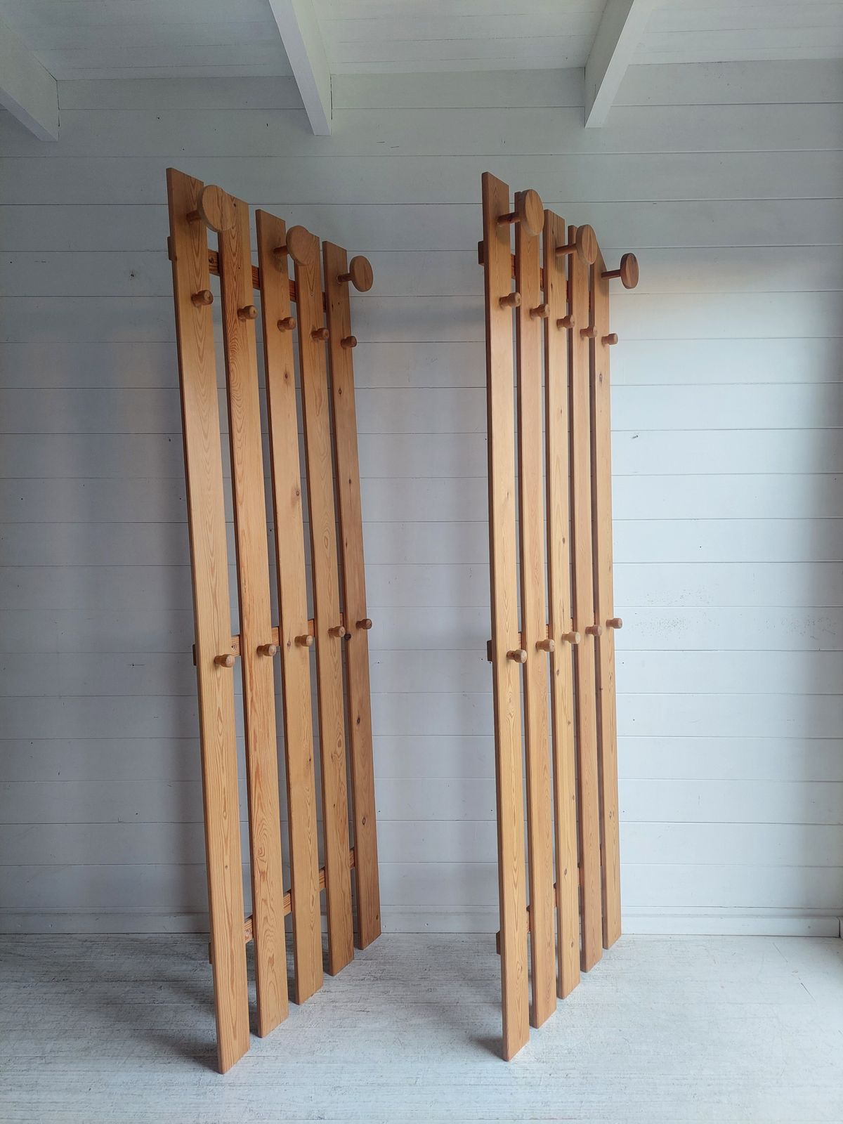 Furniture Mid Century Scandinavian Pine Coat Rack Slatted Wall Panel Tilja,  Karin Mobring Ikea, 1970s photo