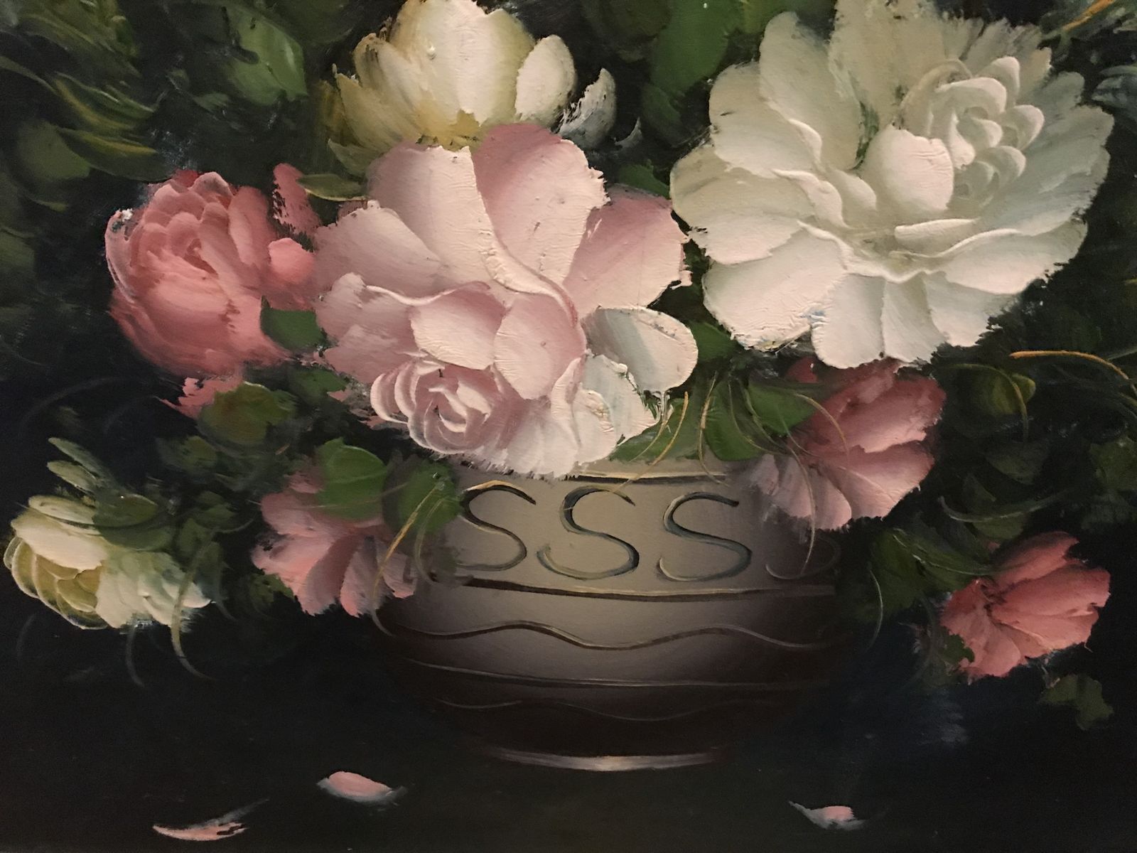 photo vinterior Vintage Framed Oil On Canvas Colourful Still Life Bowl Flowers