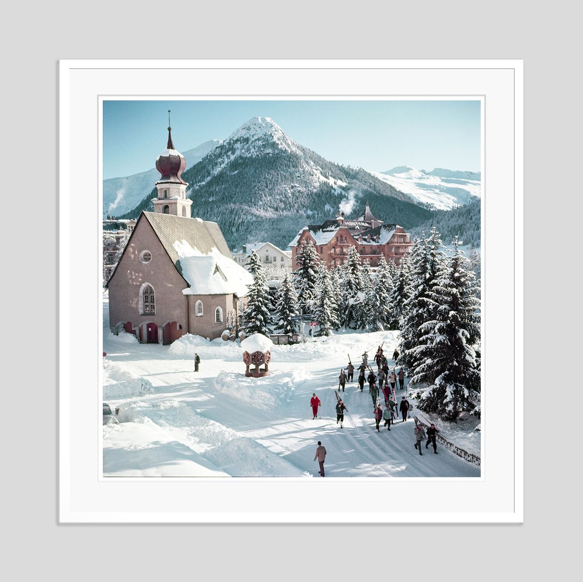 Toni Frissell 'Klosters Promenade' Archival Pigment Print Framed In White photo furniture