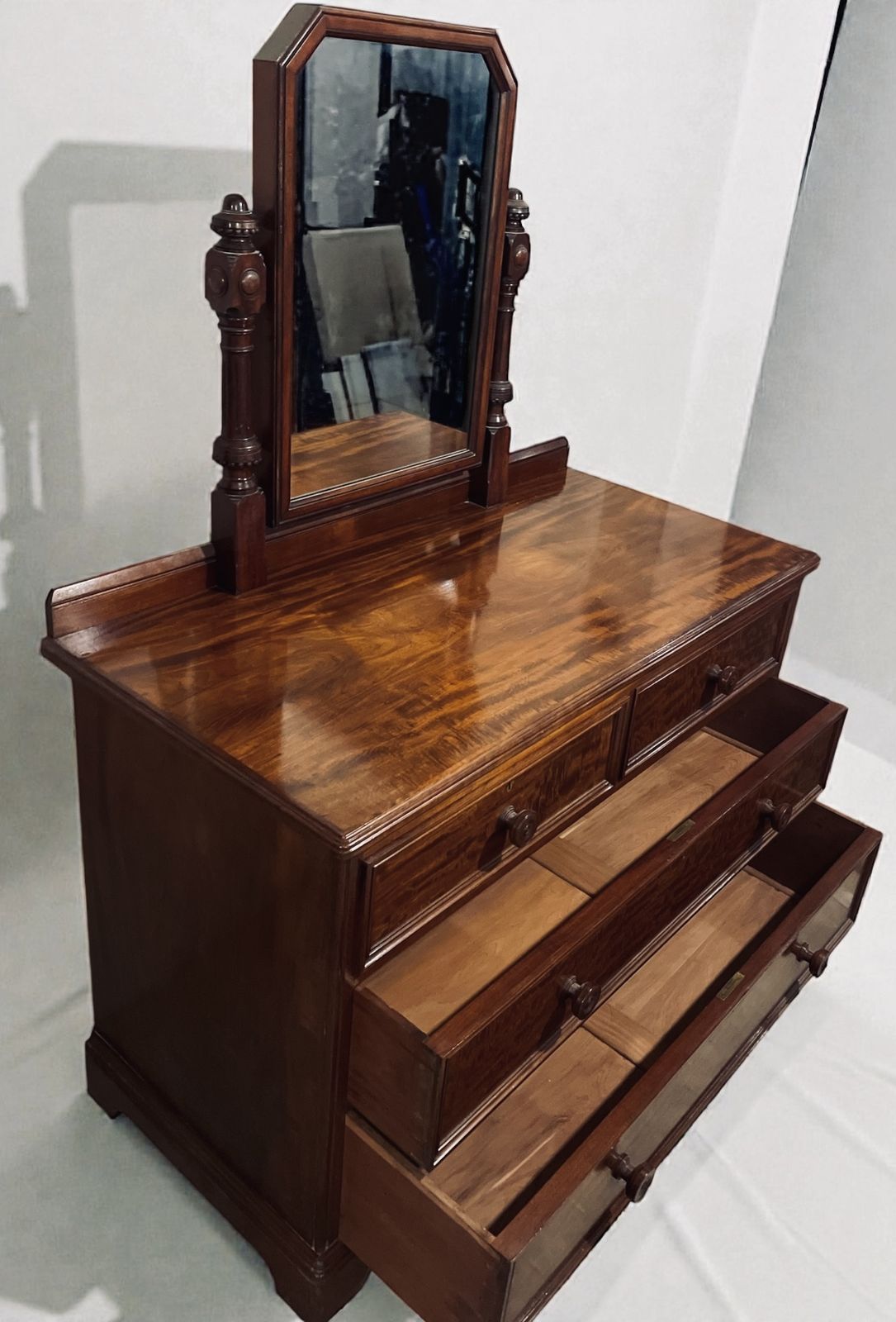 Restored Victorian Chest Of Drawers Dresser With Mirror Gillows 1880s photo vintage