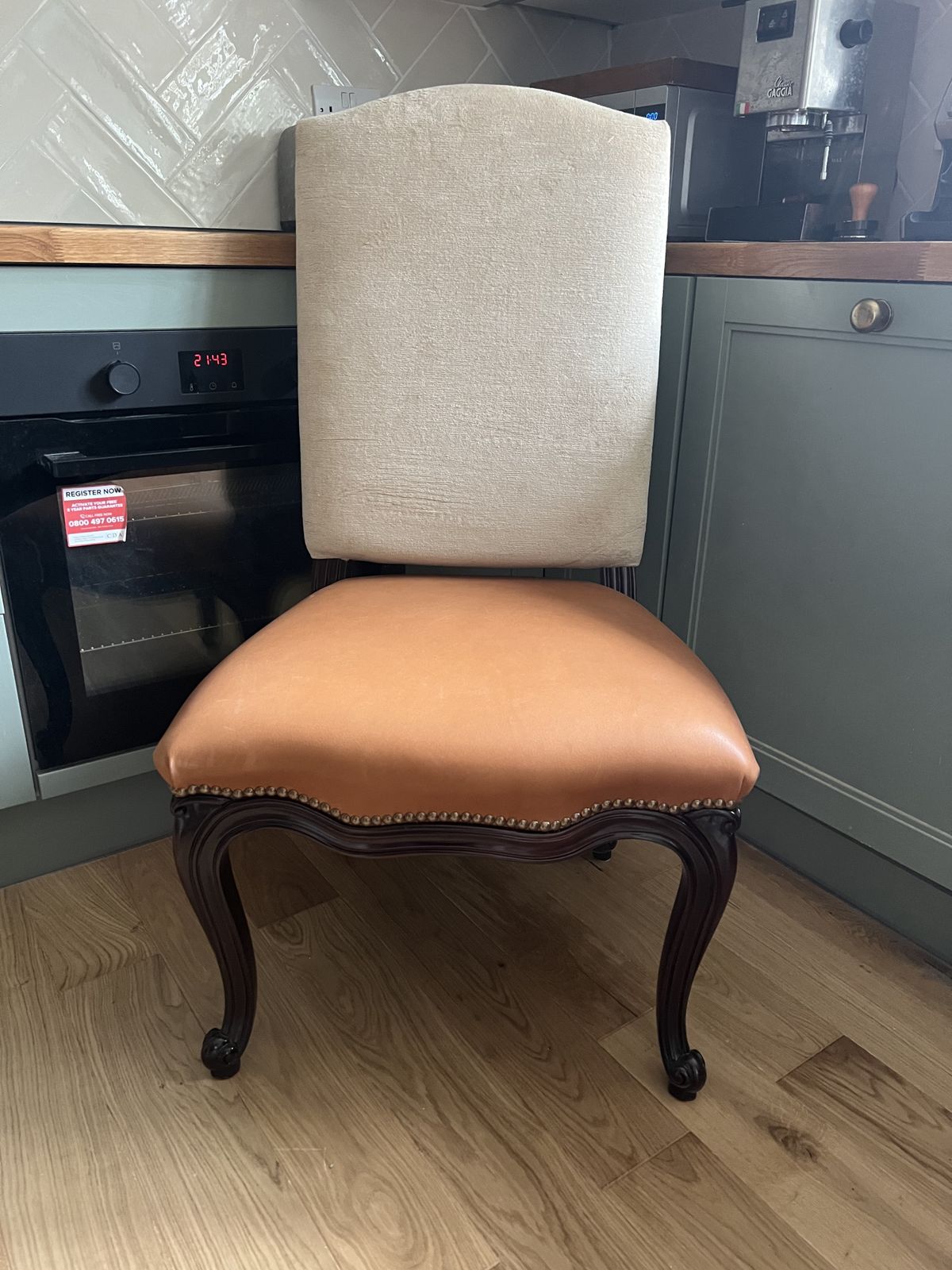 Pair Of Solid Carved Mahogany Noble Estate Dining Chair, In Beige And Light Tan photo Furniture