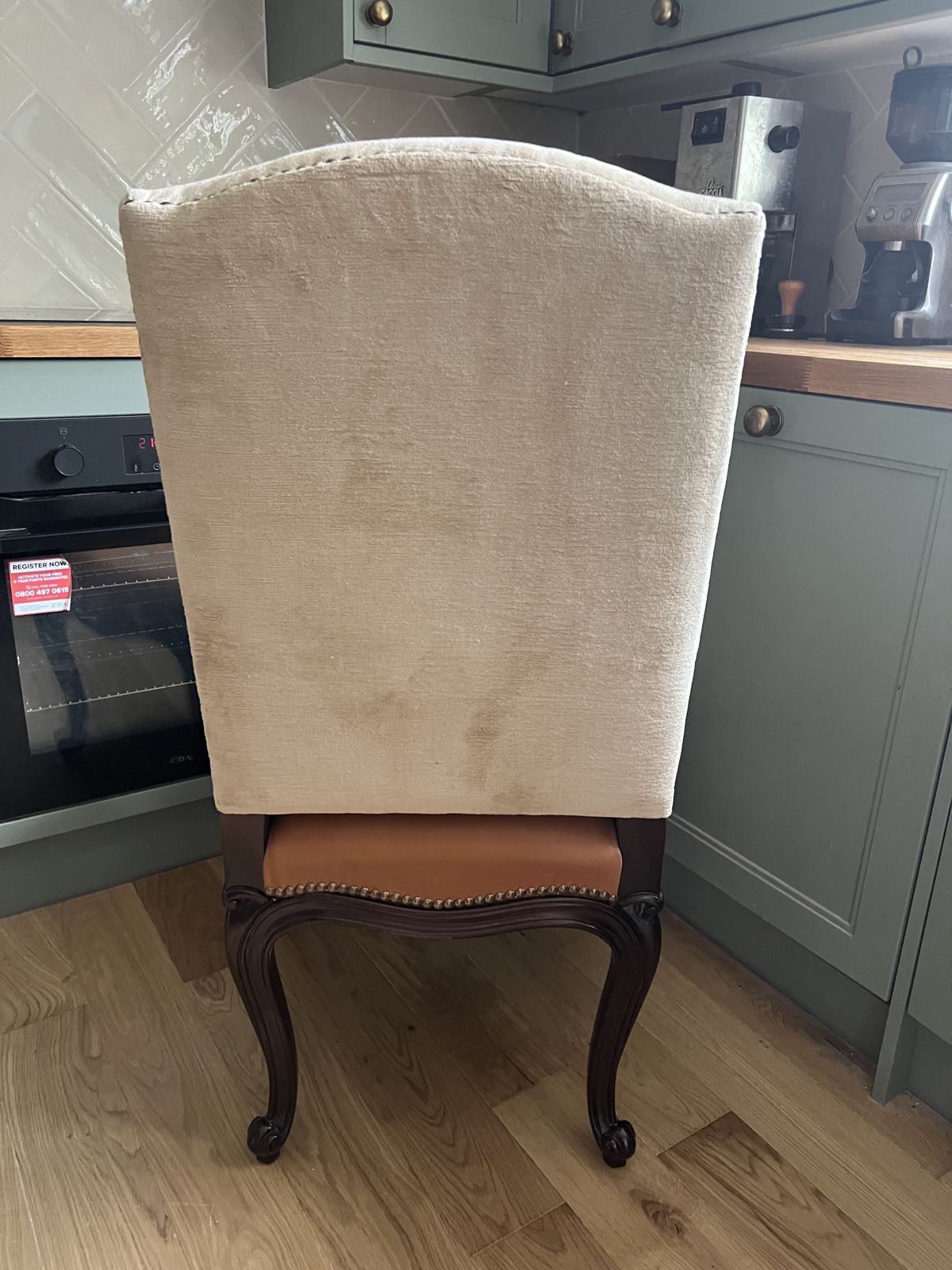 Pair Of Solid Carved Mahogany Noble Estate Dining Chair, In Beige And Light Tan photo vinterior