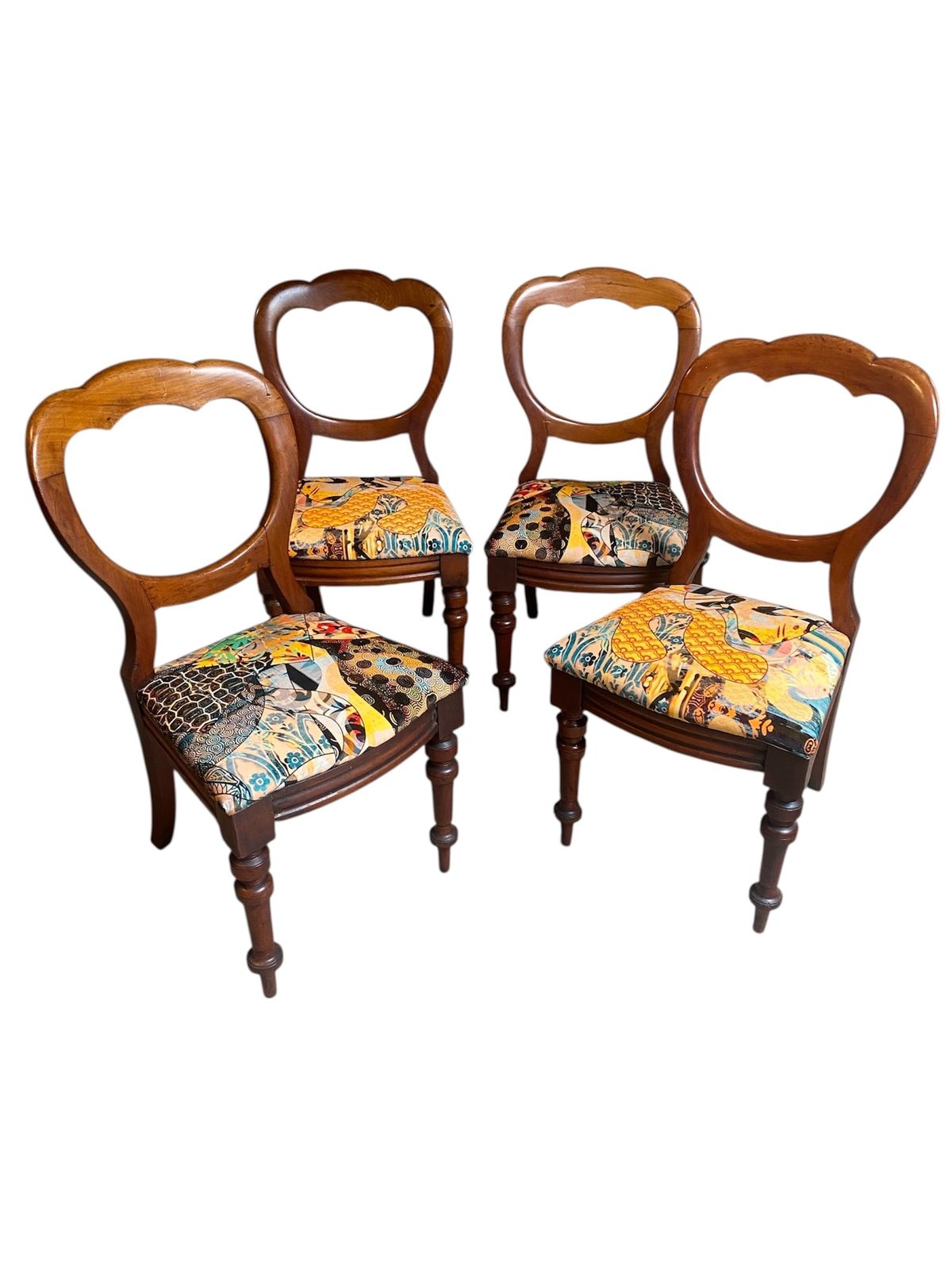 English 19th Century Balloon Back Dining Chairs X4