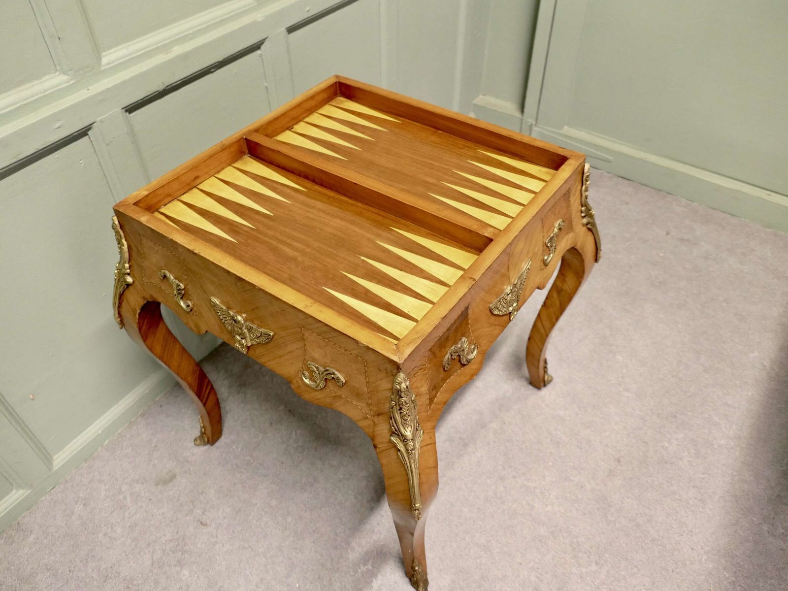 French Empire Style Burr Walnut And Ormolu Games Table, Chess And Backgammon photo buy