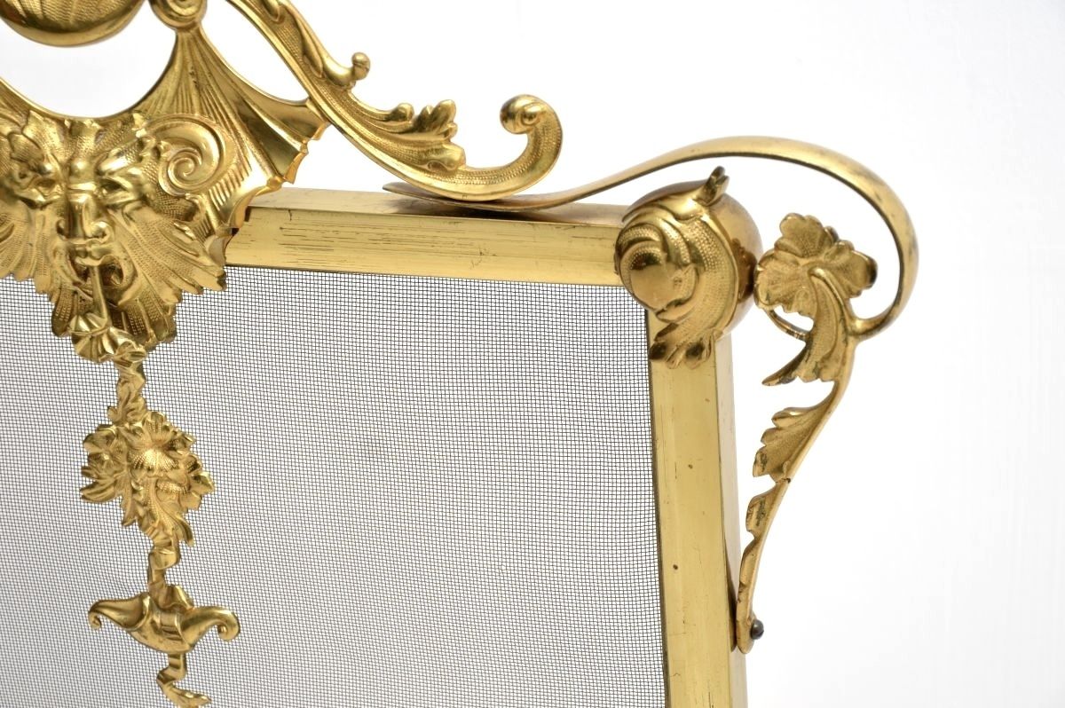 Antique French Gilt Metal Fire Screen photo vintage
