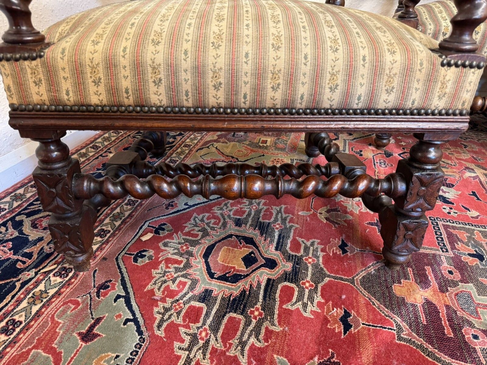Furniture Quality Antique French Carved Oak Settee And Two Matching Armchairs Circa 1900 photo