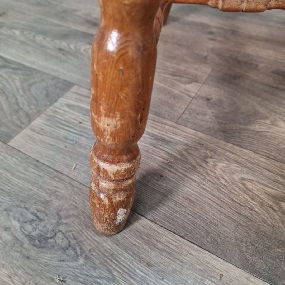 photo vintage Vintage Dining Chairs Farmhouse Spindle Back – Pair Carved & Turned Wood Retro