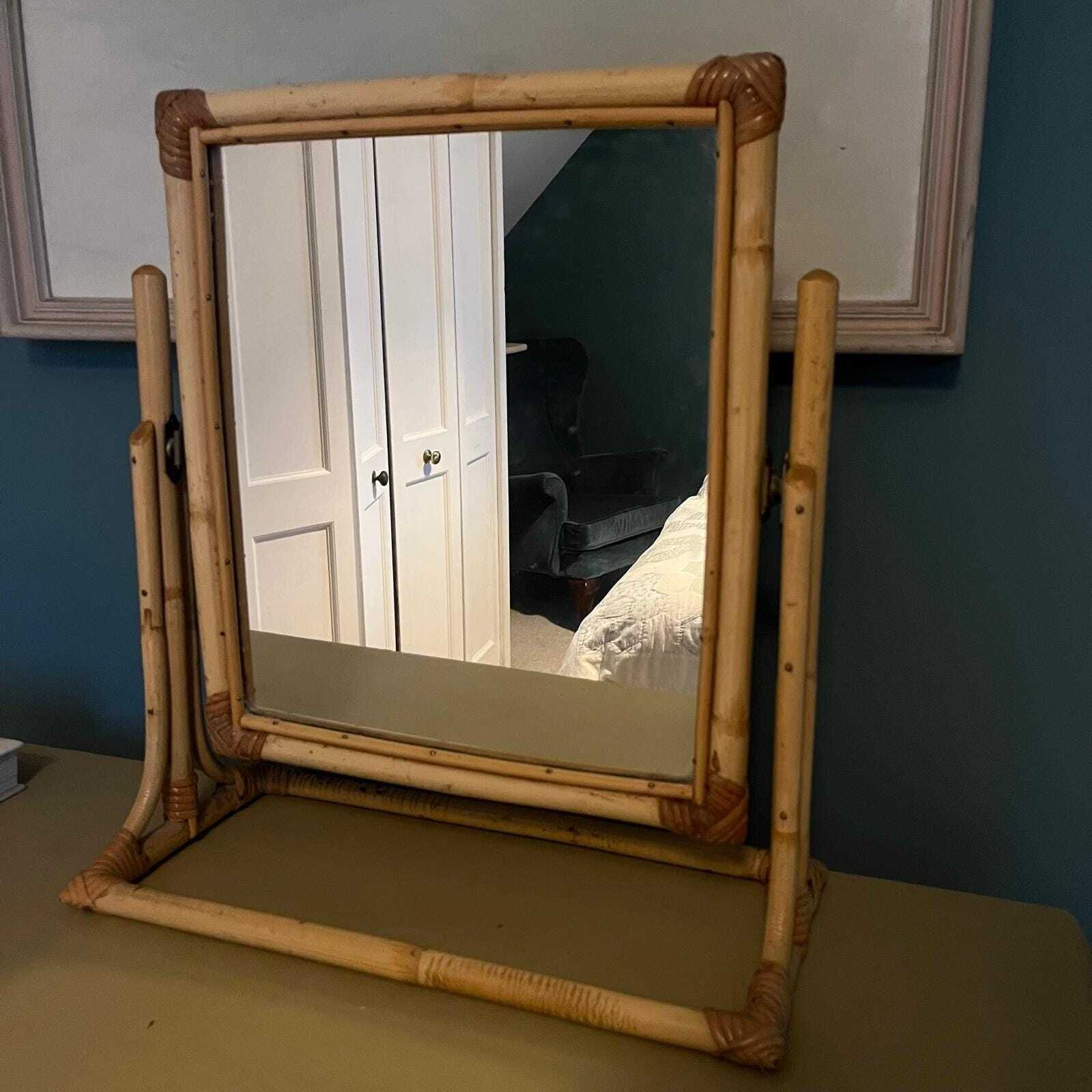Vintage Angraves Bamboo Framed Mirror On Stand photo furniture