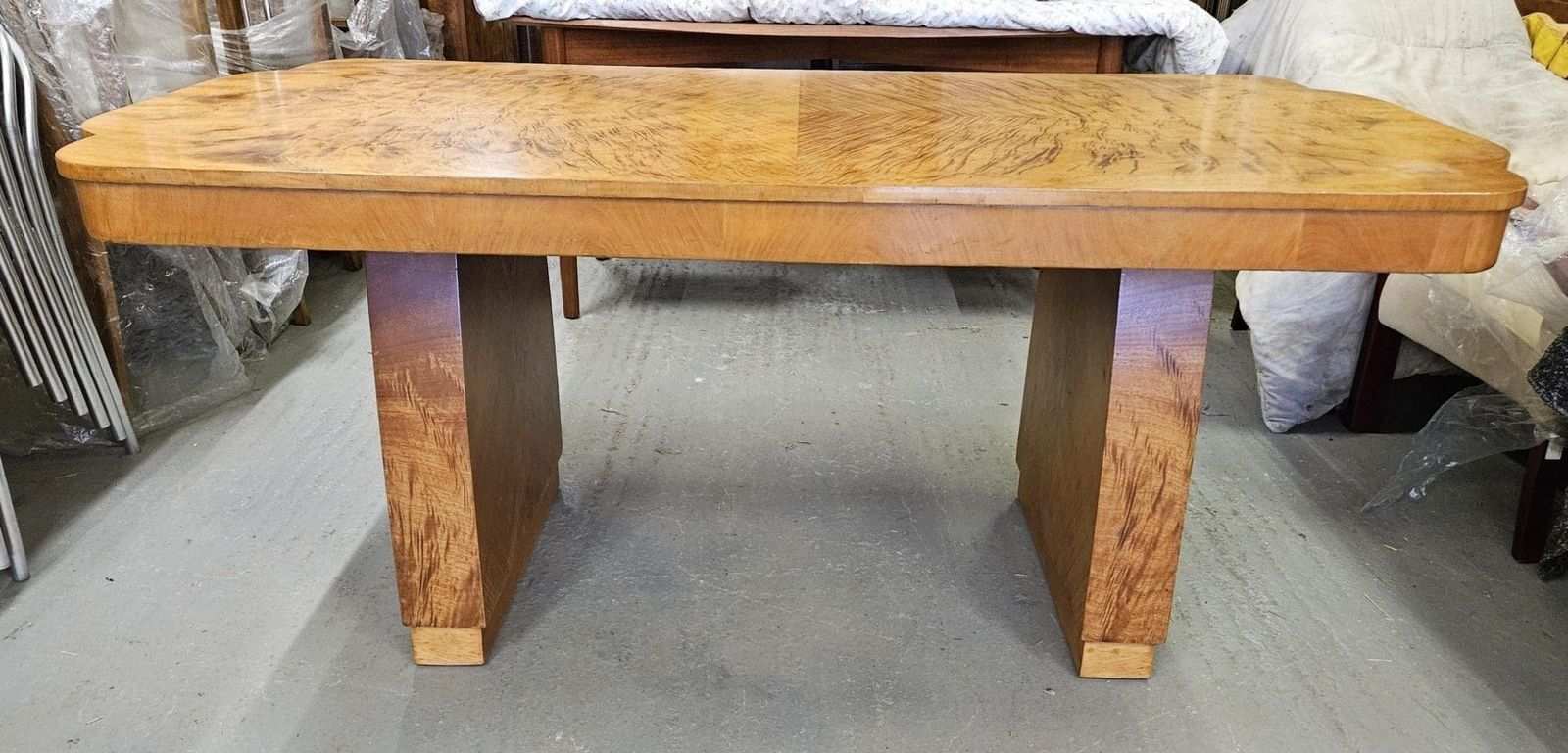 Art Deco Dining Table With Cloud Shape Ends And Tiger Wood Grain Finish photo Furniture