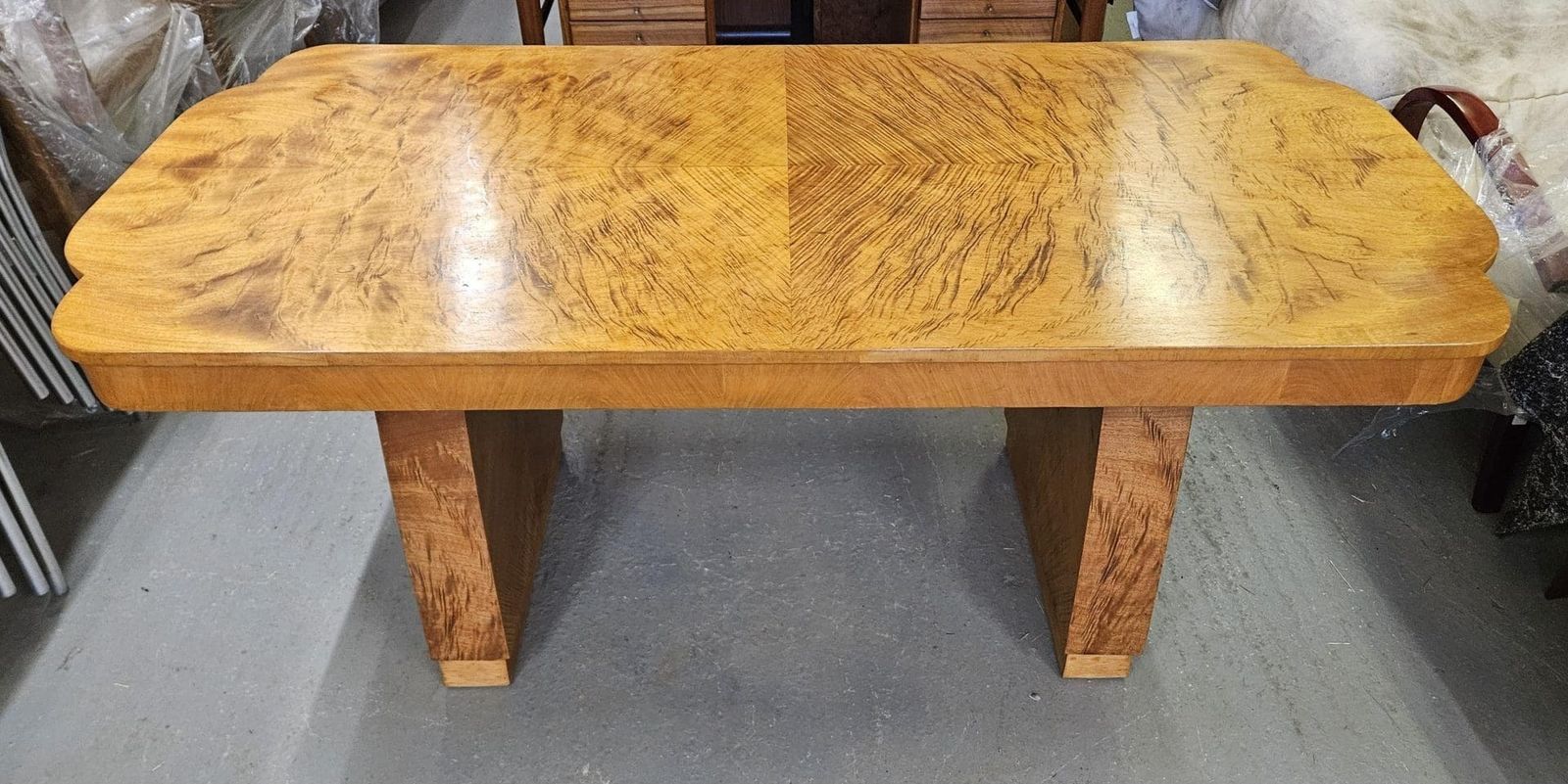 Art Deco Dining Table With Cloud Shape Ends And Tiger Wood Grain Finish photo vintage