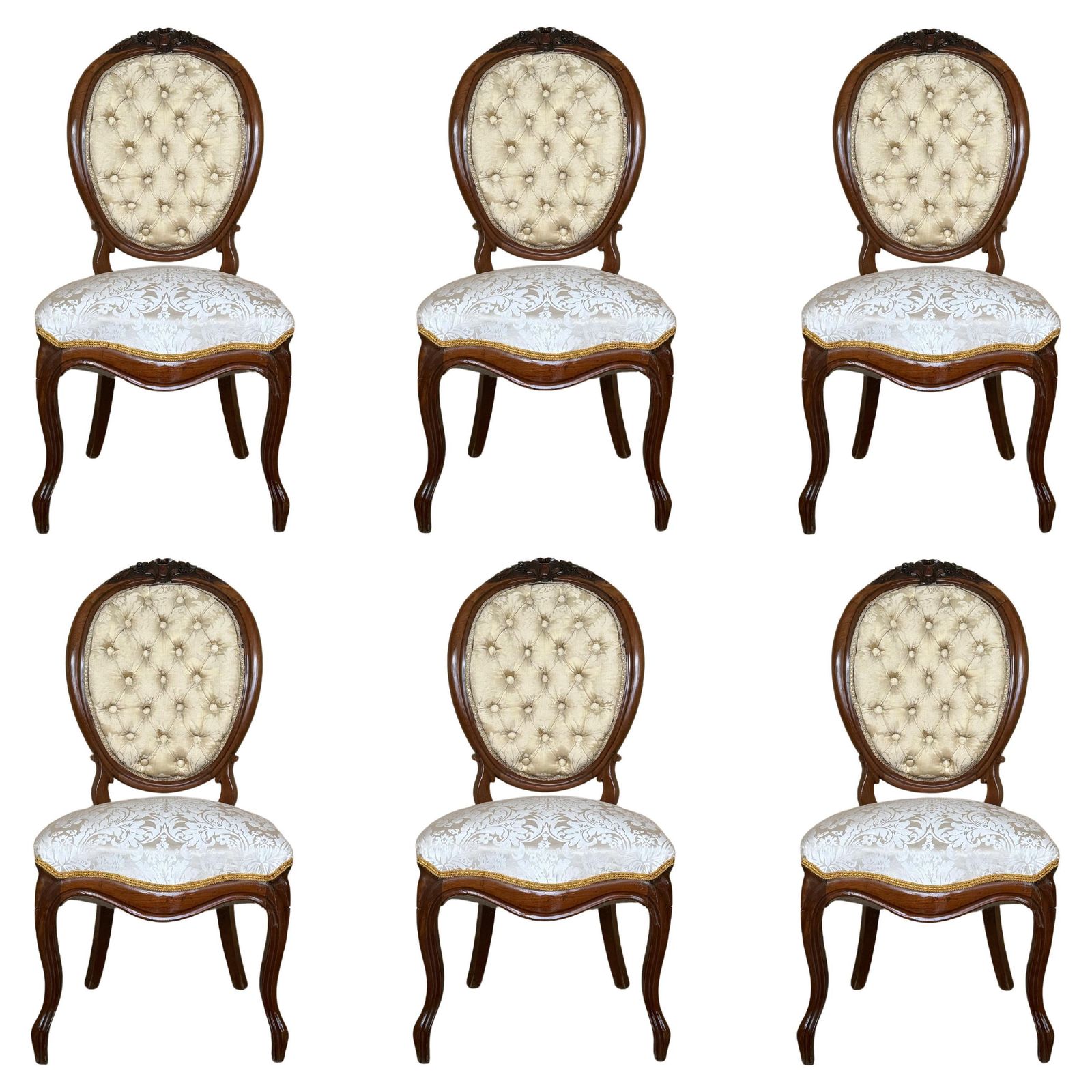 Set Of Six 19th Century French Solid Walnut Louis XVI Armchairs ~ Fauteuils