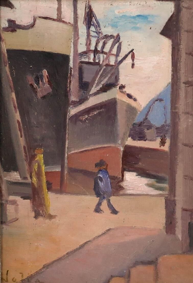 Nolia   Framed 20th Century Oil, A Walk In The Harbour photo furniture