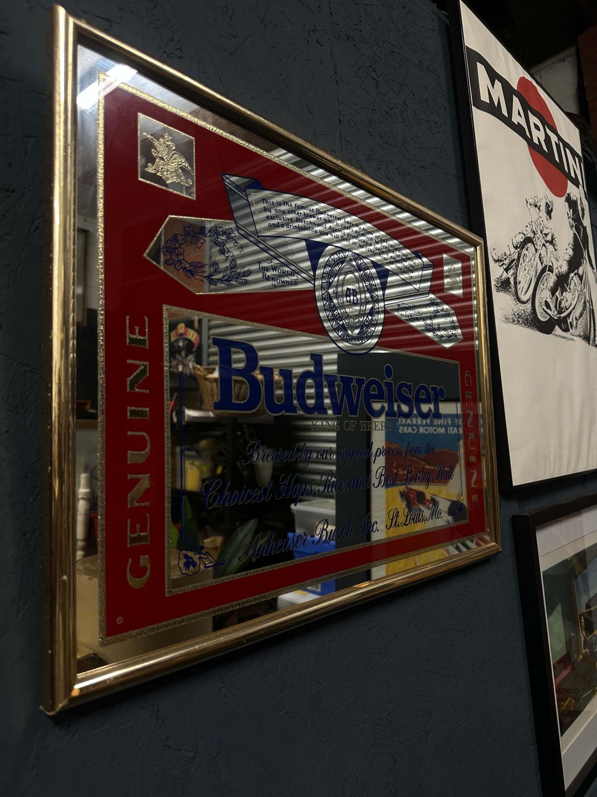 Original Budweiser Glass Sign – Iconic Americana Bar Décor photo for sale