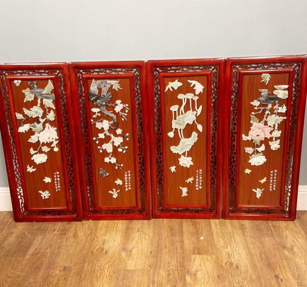 Set Chinese Wall Panels Plaques Hardstone Applique photo for sale