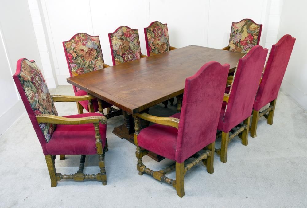 Farmhouse Dining Set Refectory Table And Jacobean Revival Chairs