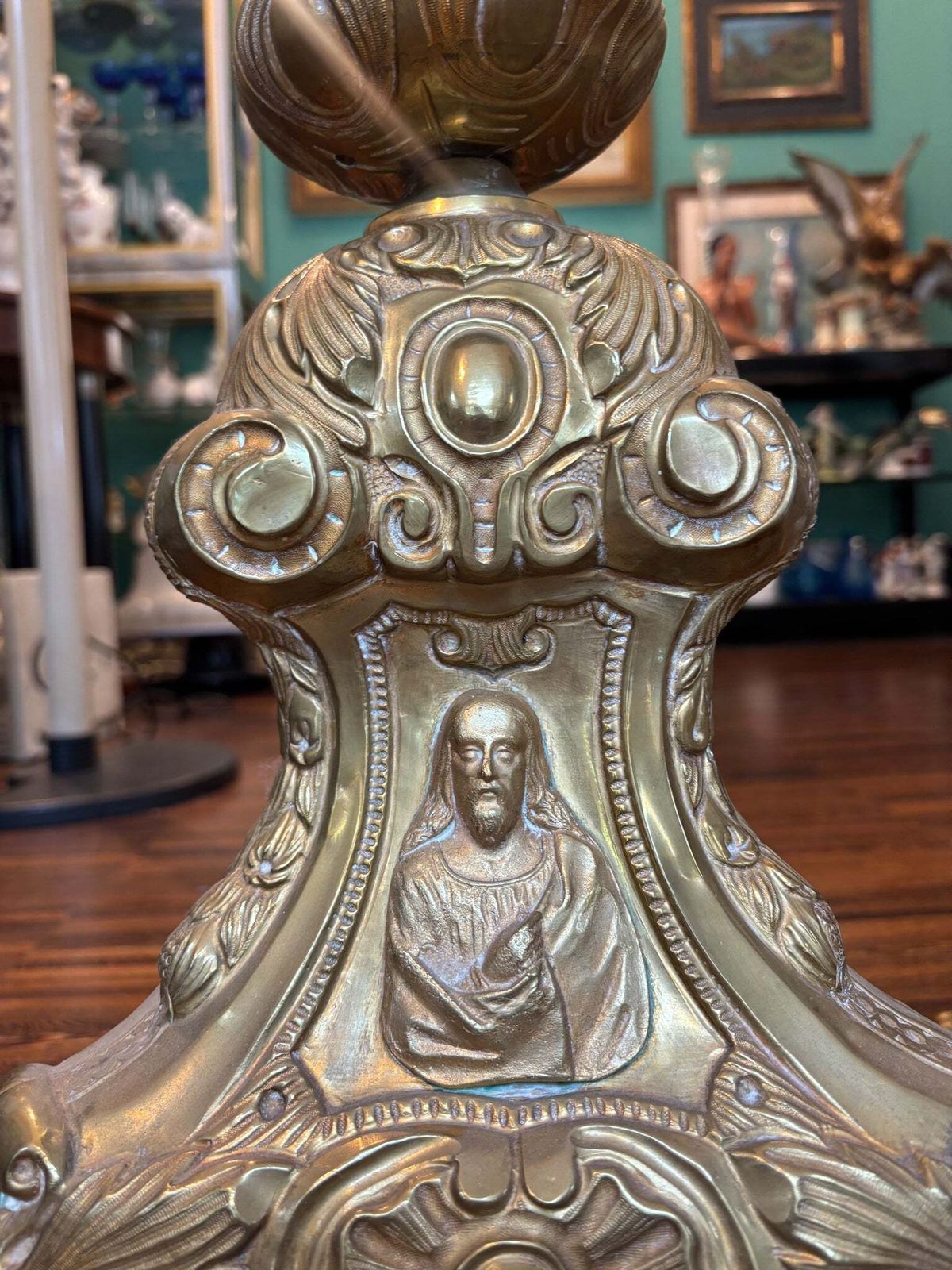 Pair Of 20th Century Metal Sheet Religious Candlesticks photo Home Decor