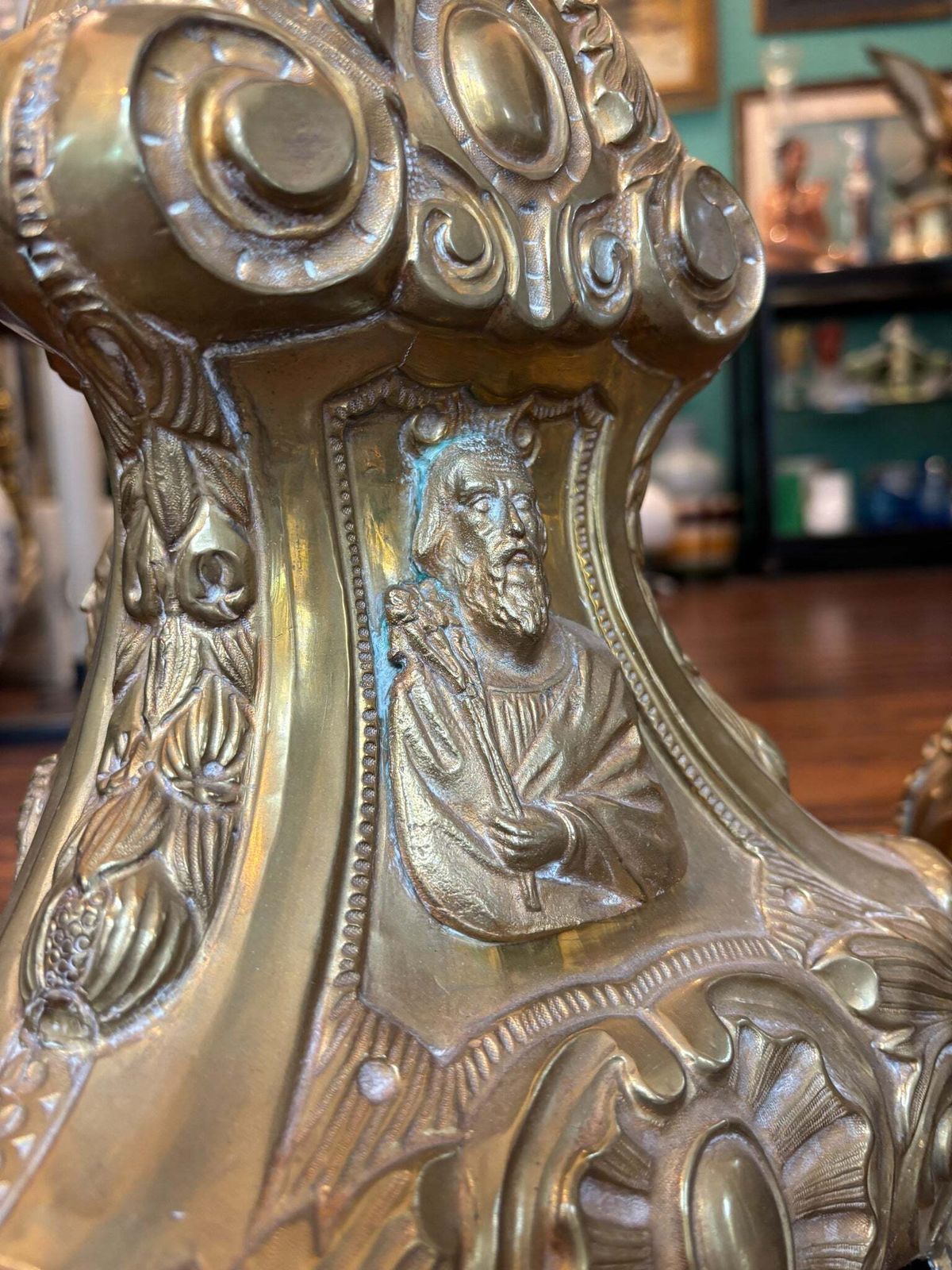 Pair Of 20th Century Metal Sheet Religious Candlesticks photo 502.0