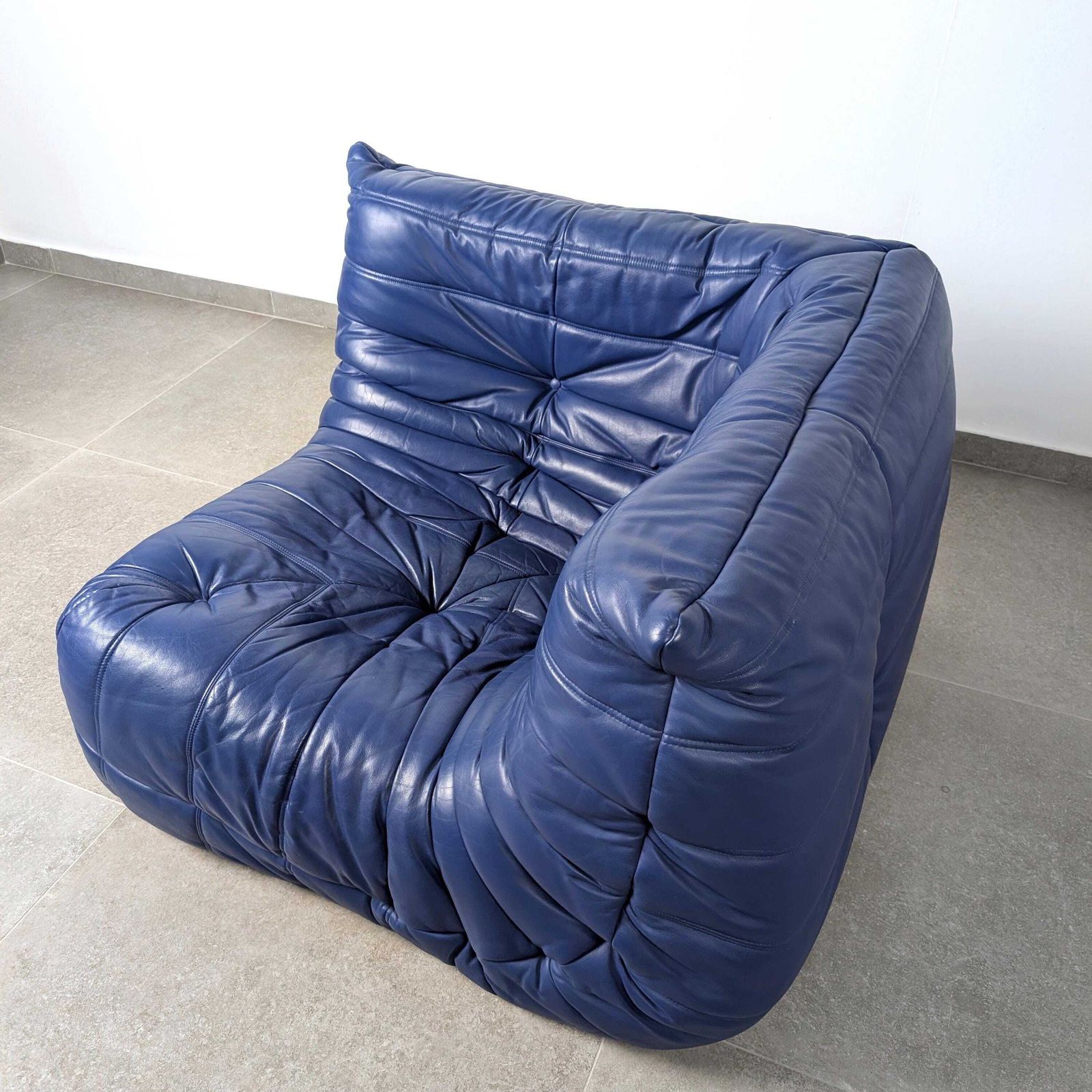 Michel Ducaroy Ligne Roset Togo Corner Sofa, French Blue Leather, 1980s photo Furniture