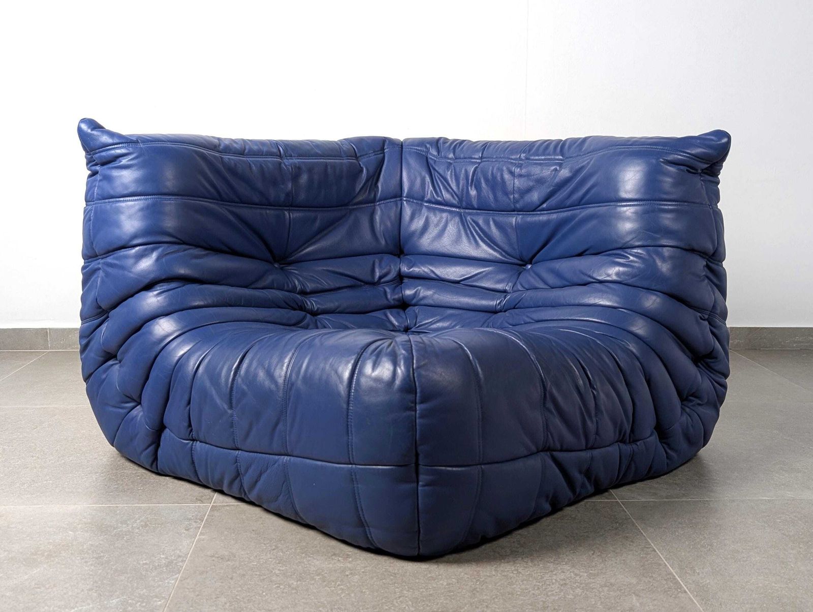 photo furniture Michel Ducaroy Ligne Roset Togo Corner Sofa, French Blue Leather, 1980s