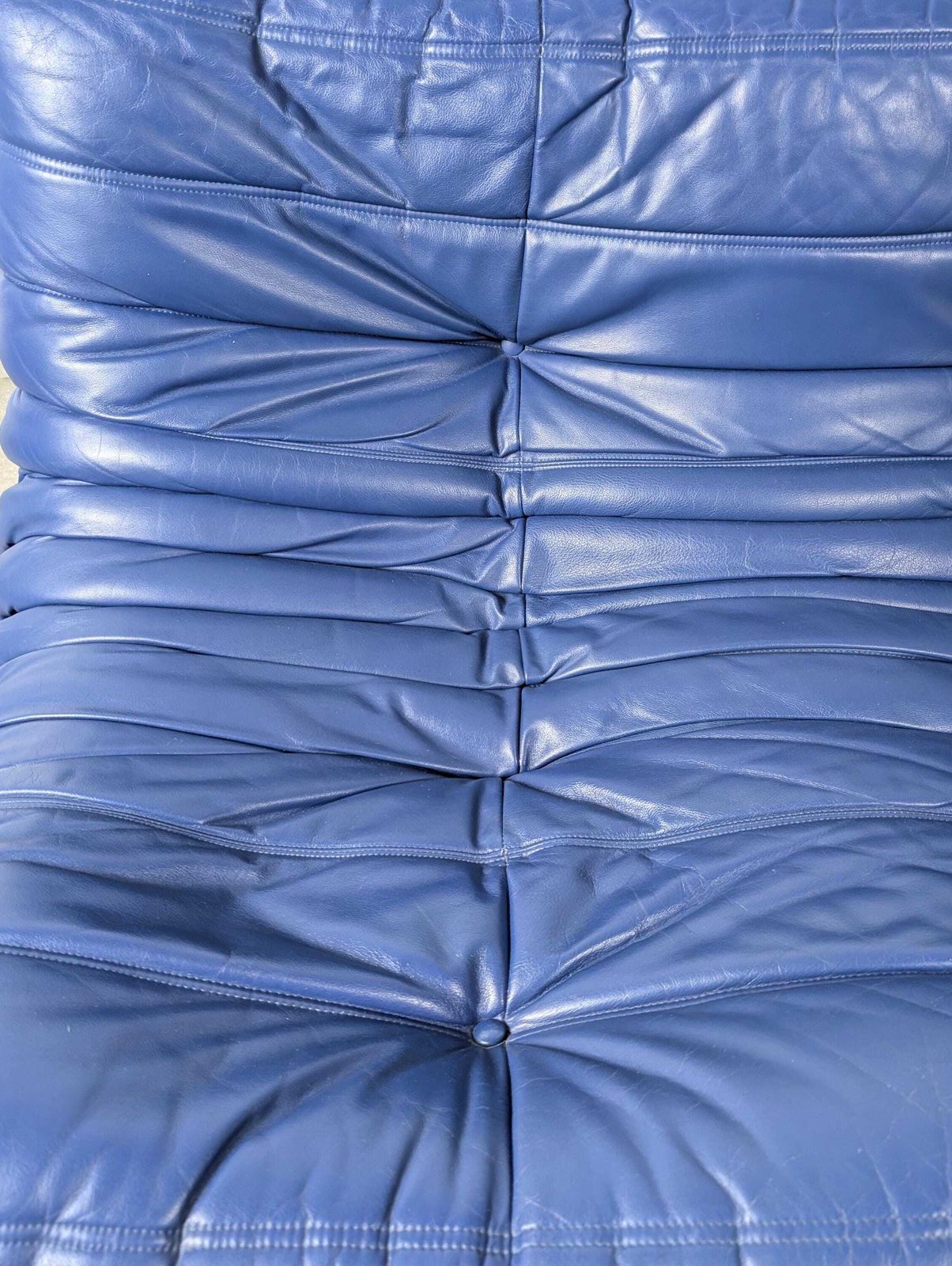 Furniture Michel Ducaroy Togo Two Seater Sofa, Blue Leather, Ligne Roset, France, 1980s photo