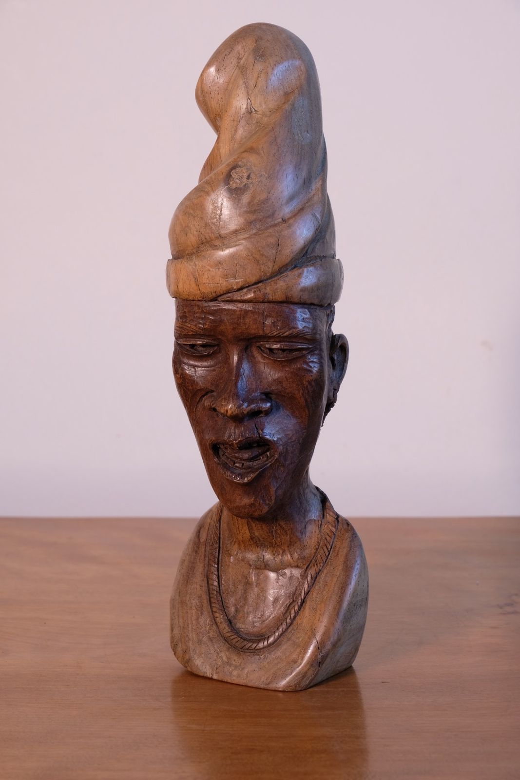 African Hand Carved Wooden Sculpture – Tribal Portrait Art (24.5cm) photo for sale