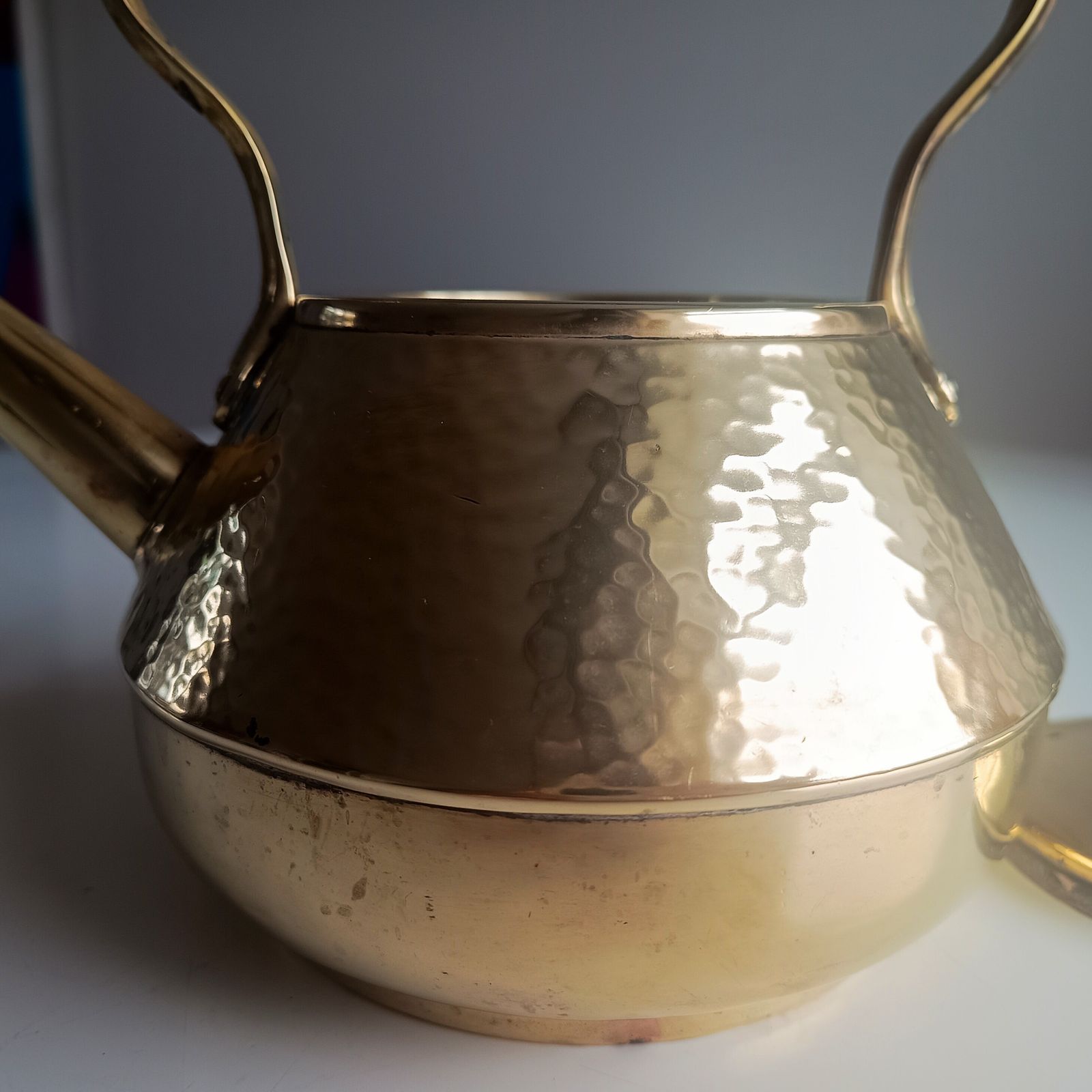 photo for sale Arts & Crafts Hand Hammered Tea Pot Kettle, Riveted Heart Shaped Accents, Henry Loveridge Signed