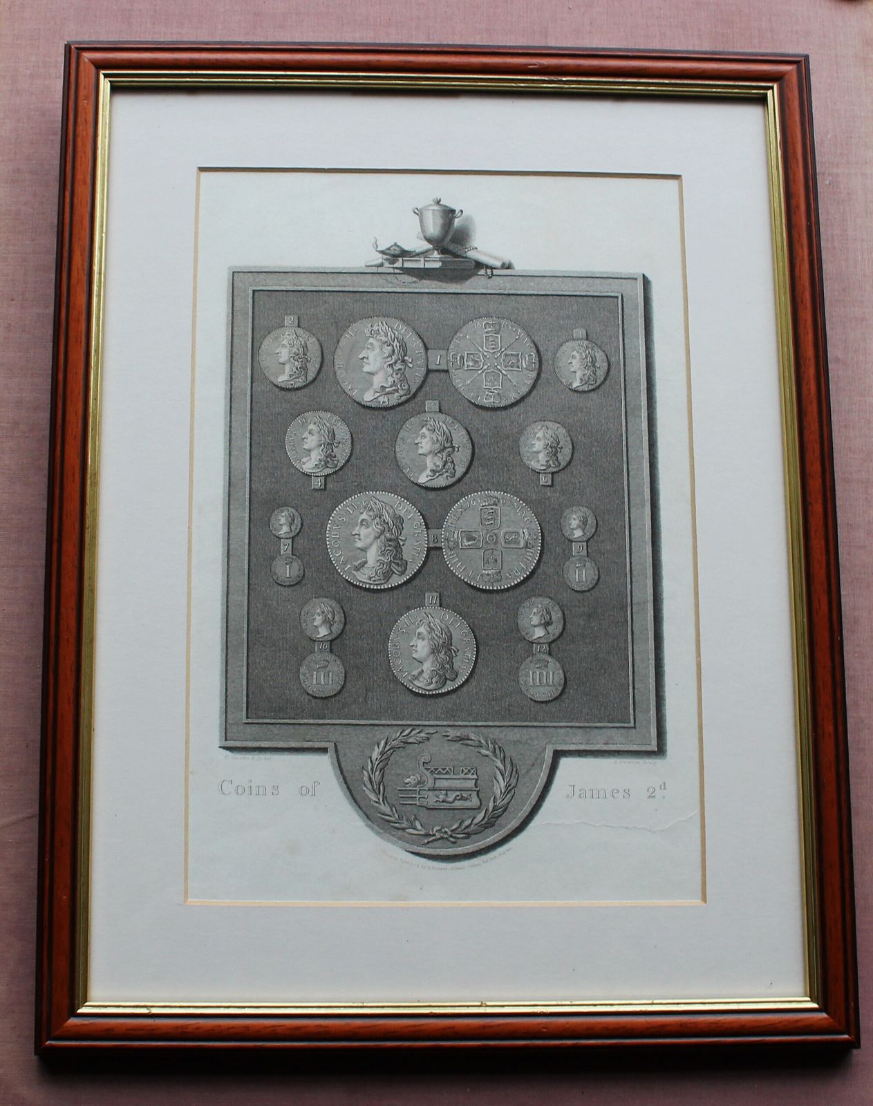 Etching ~ Coins Of James II  From Bowyer's History Of England C1801