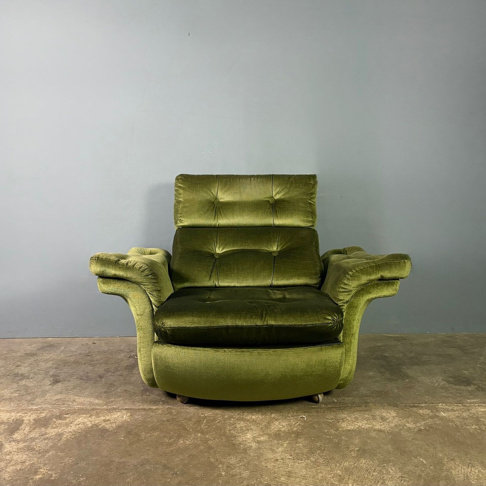 Mid Century Green Velvet Armchair Retro Mcm photo vintage
